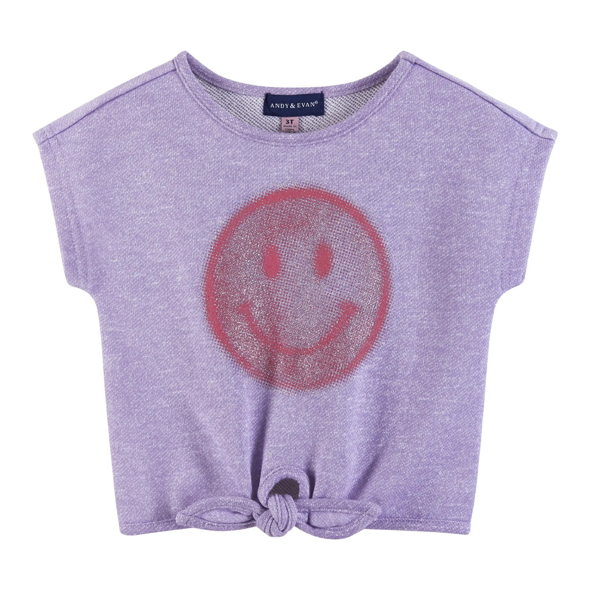 Kids (2-6) Girls Tie-Front Top & Short Set | Purple Smiley Face