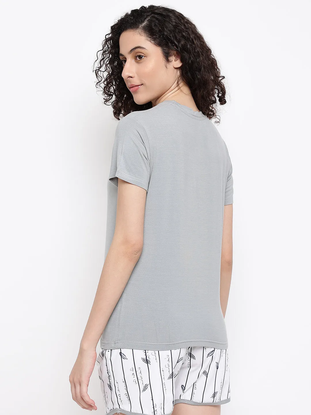 La Intimo Feather Free Print Shorts & Grey T-Shirt Set