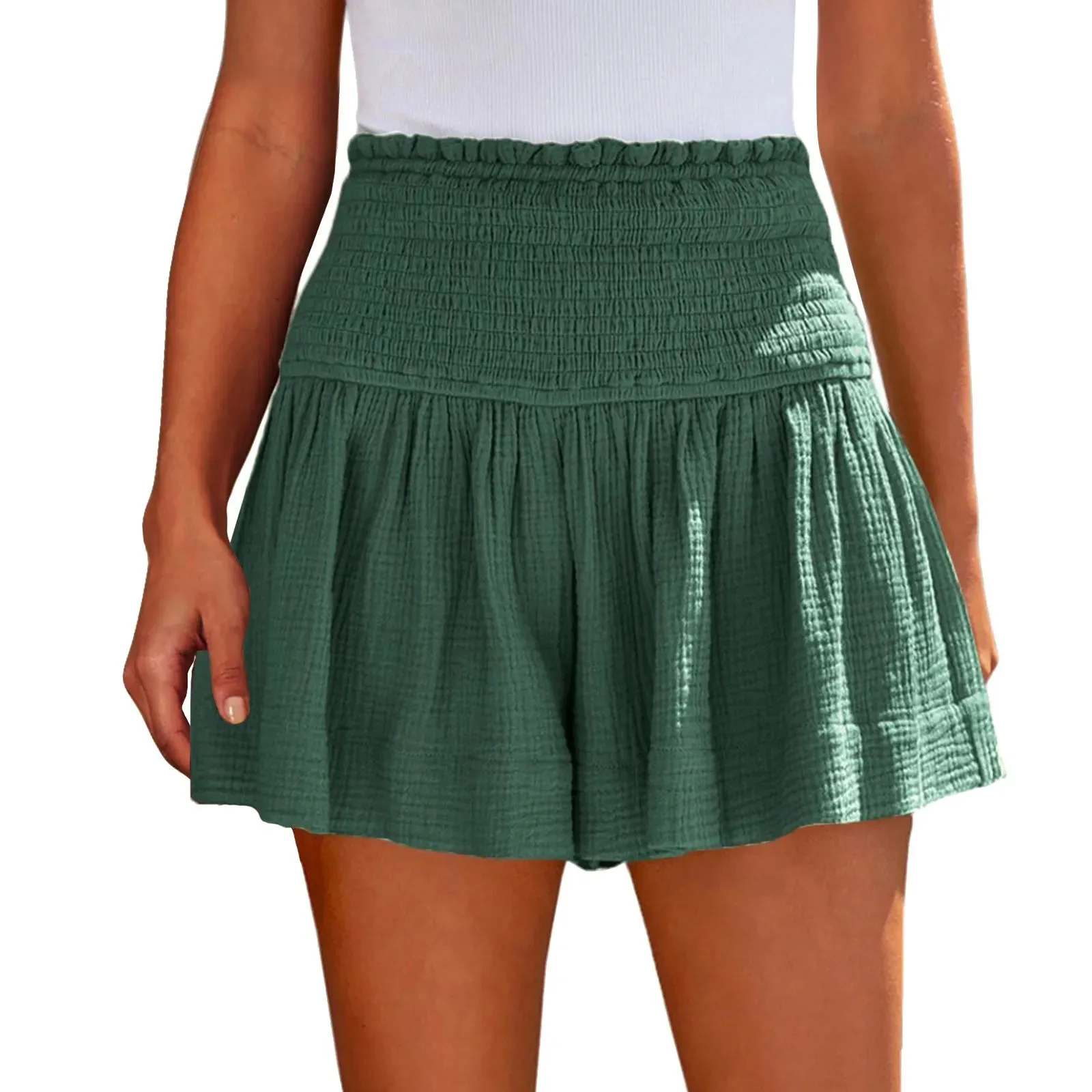 Ladies Large High Waist Casual Soft Breathable Wide Leg Shorts