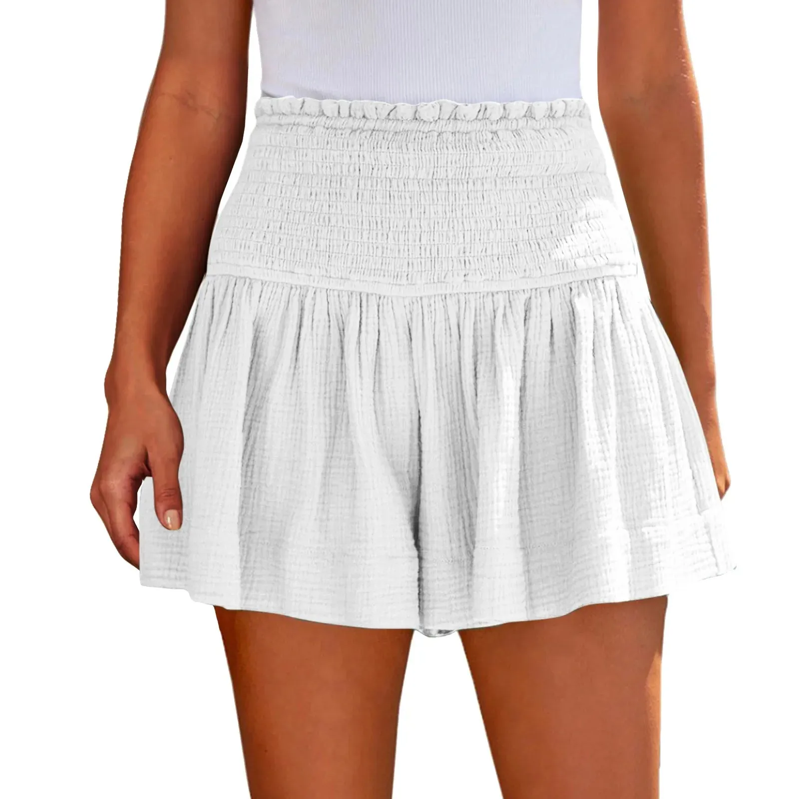 Ladies Large High Waist Casual Soft Breathable Wide Leg Shorts