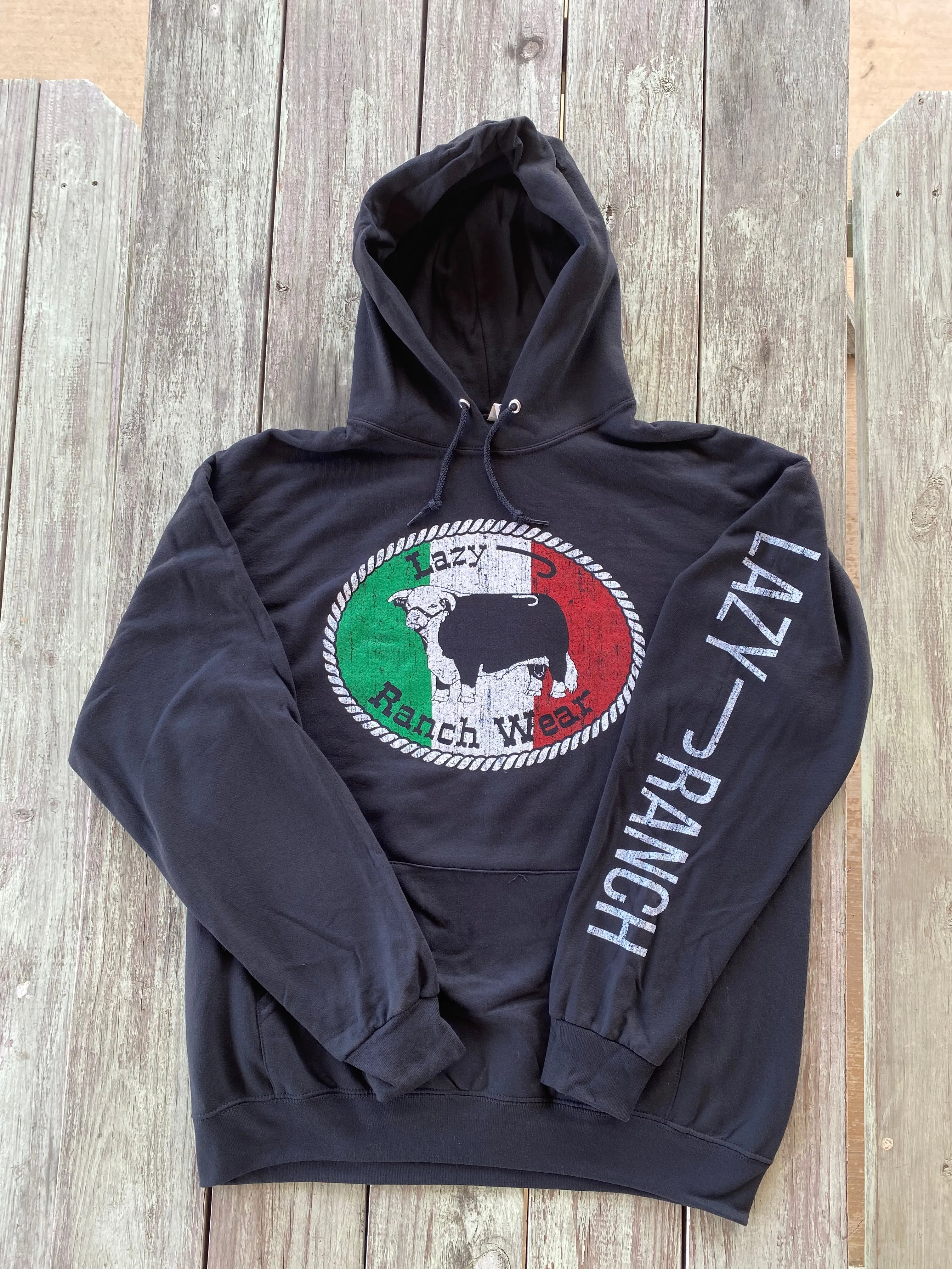 Lazy J Ranch Original Buckle Mexico Elevation Core Fleece Pullover Hoodie - Black