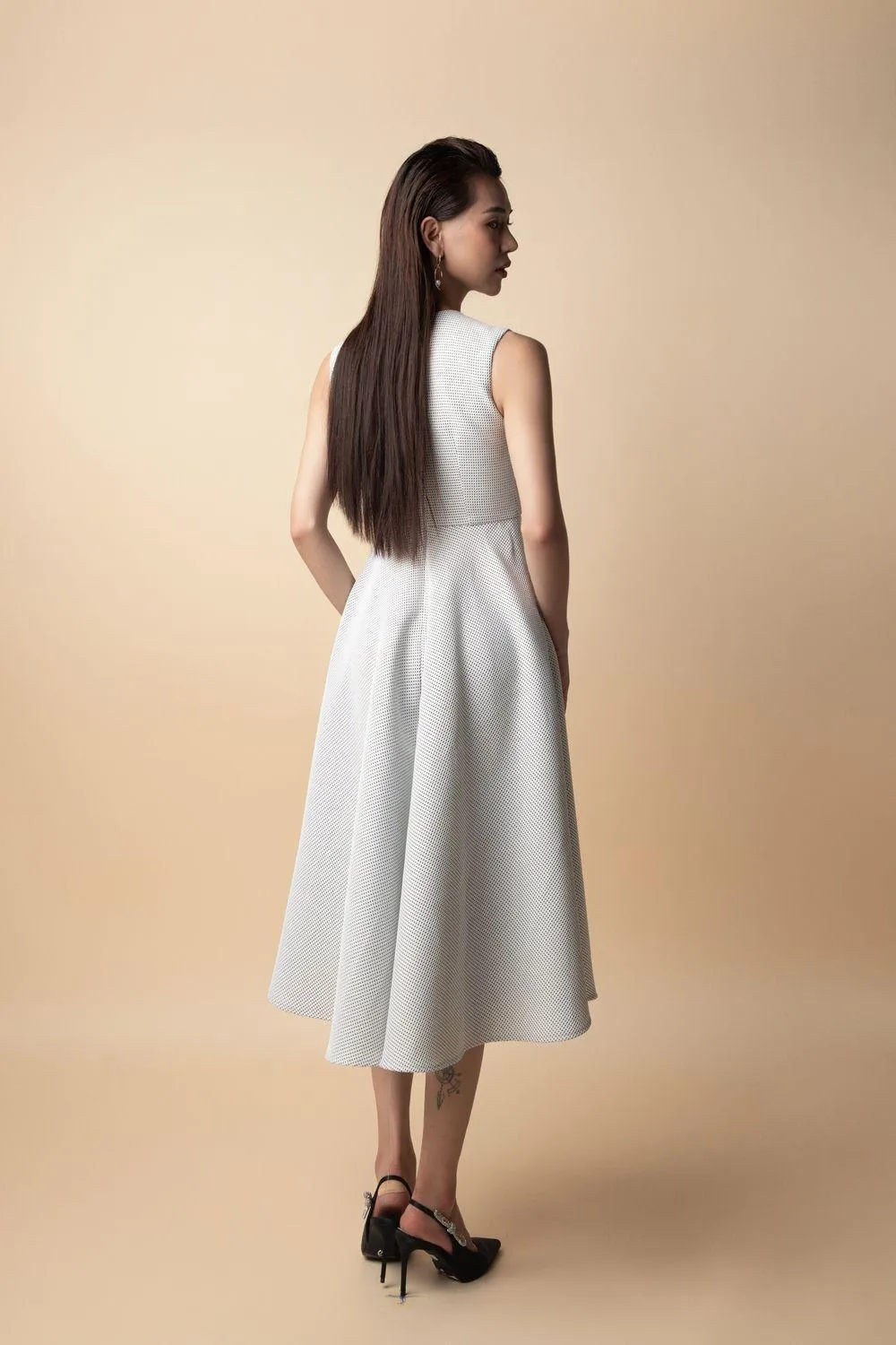 Leah A-line Sleeveless Brocade Midi Dress