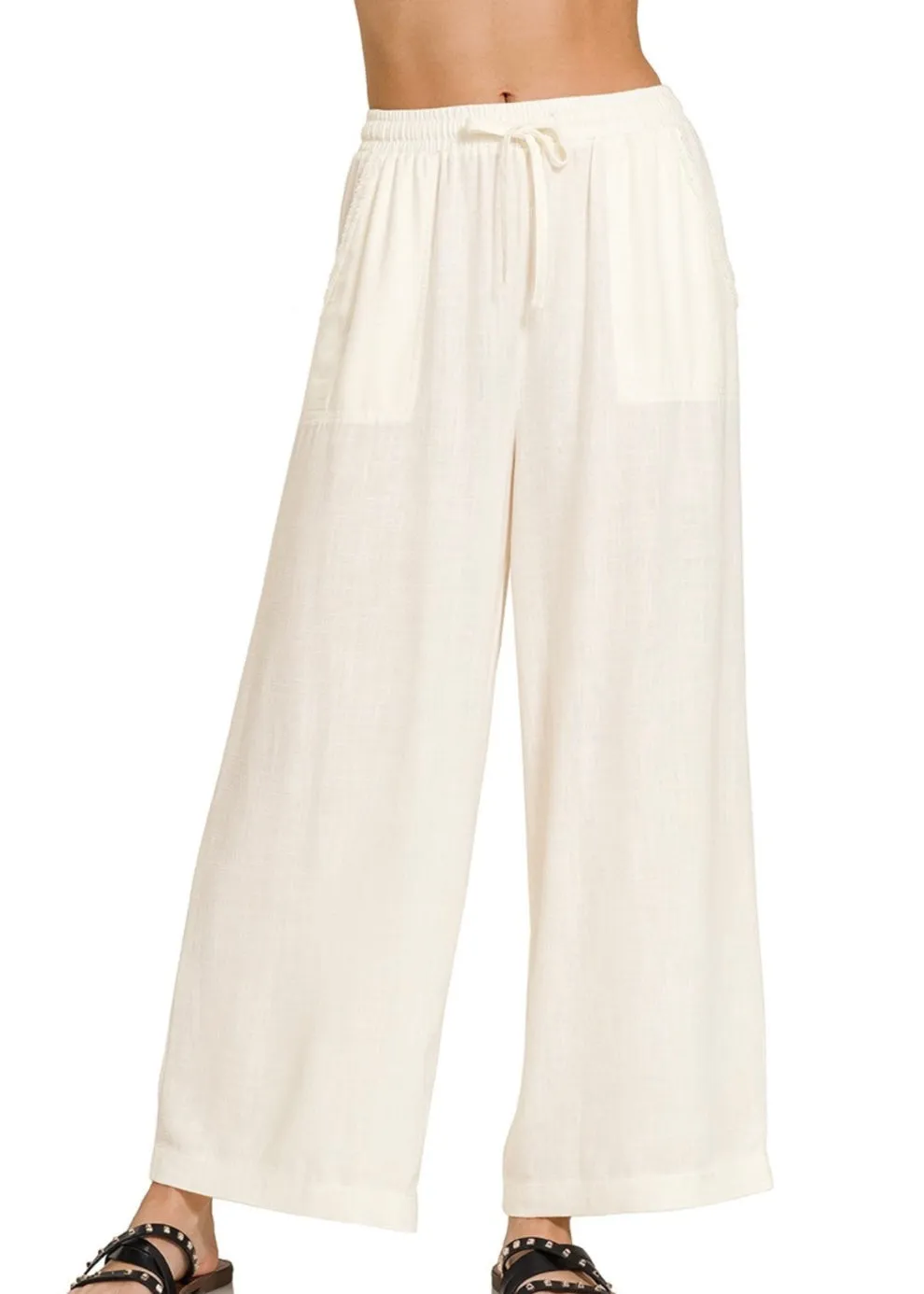 Linen Blend Relaxed Pants Ivory