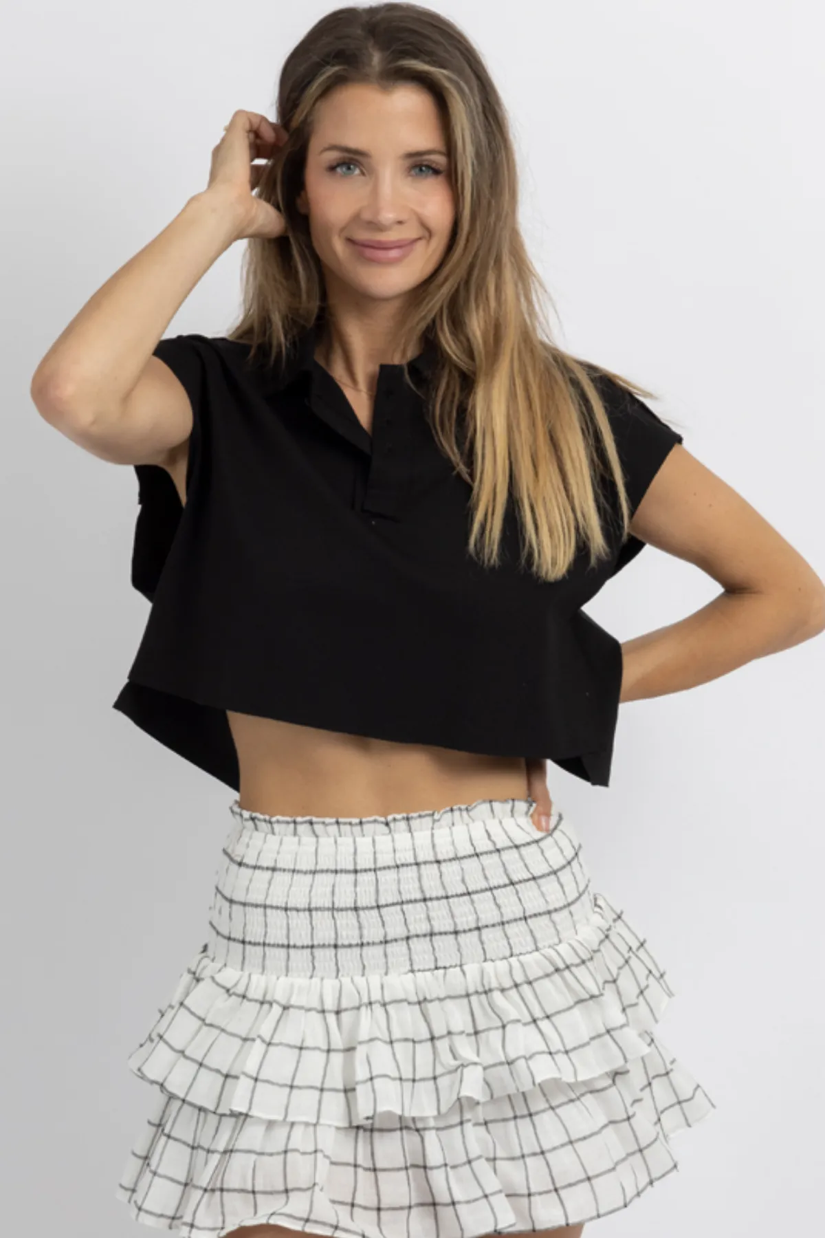 LOGAN BLACK BUTTON COLLARED TANK