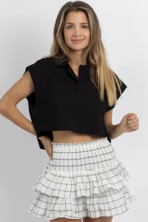 LOGAN BLACK BUTTON COLLARED TANK