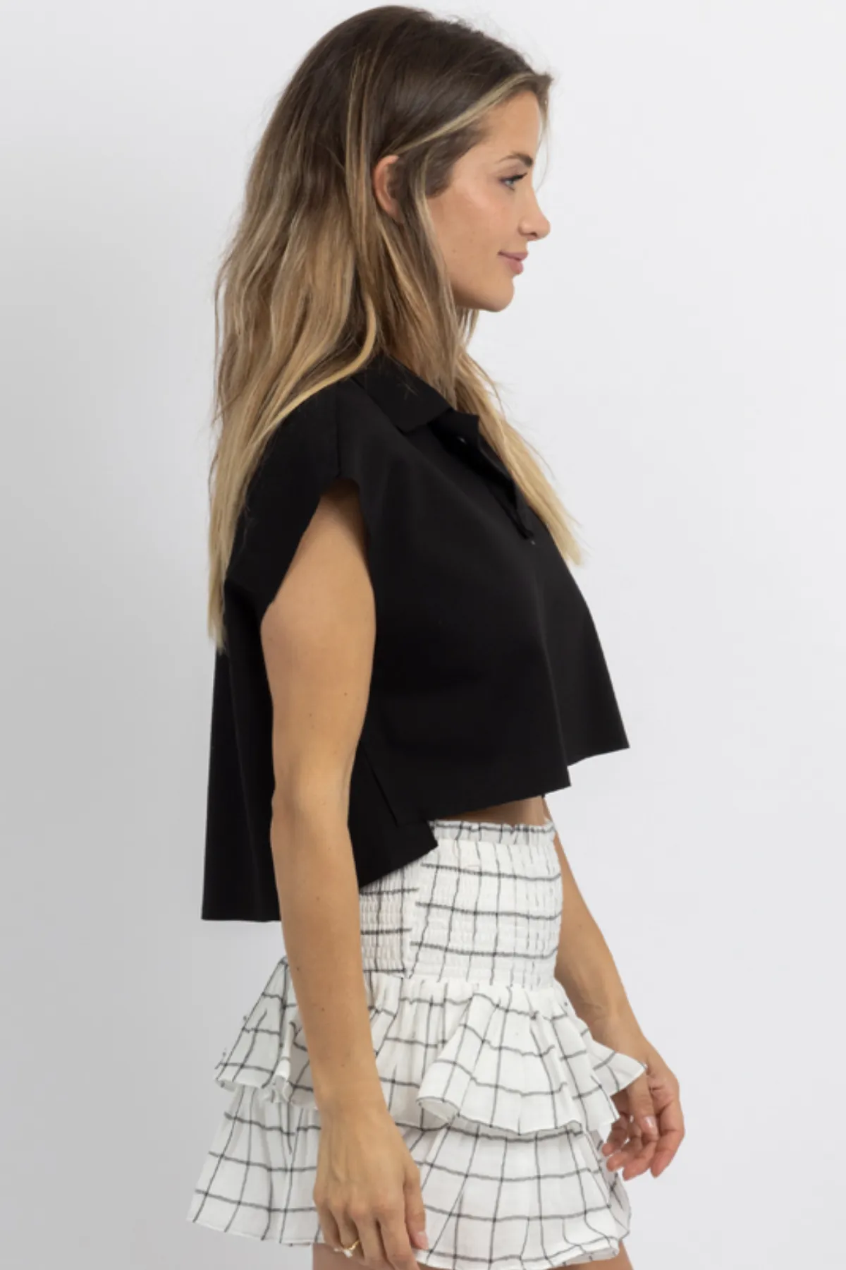 LOGAN BLACK BUTTON COLLARED TANK