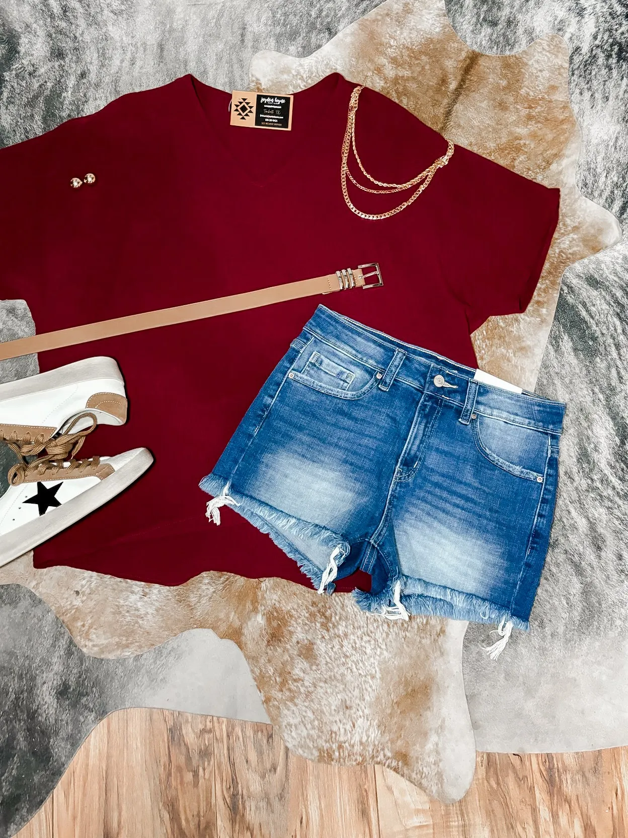 Maycie mid-rise raw hem denim shorts