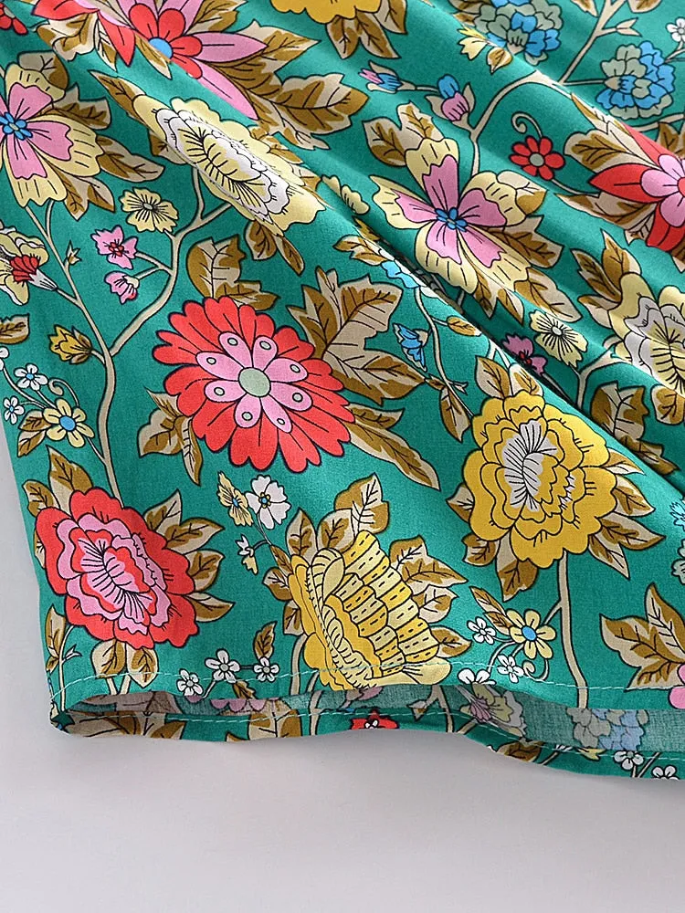 Midi Dress, Boho Dress, Sundress, Green Arabian Jasmine
