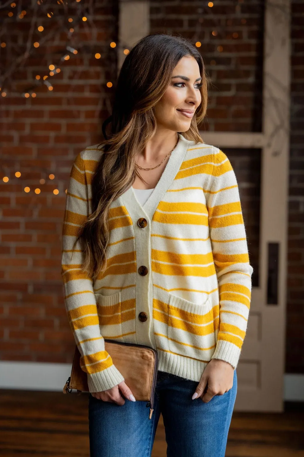 Mixed Stripes Button Up Cardigan