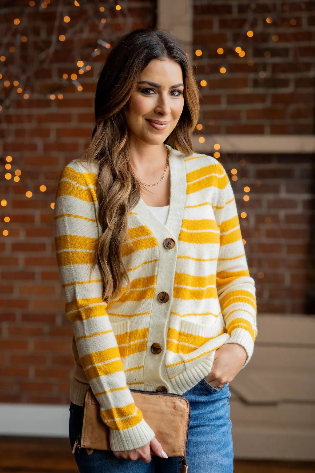 Mixed Stripes Button Up Cardigan