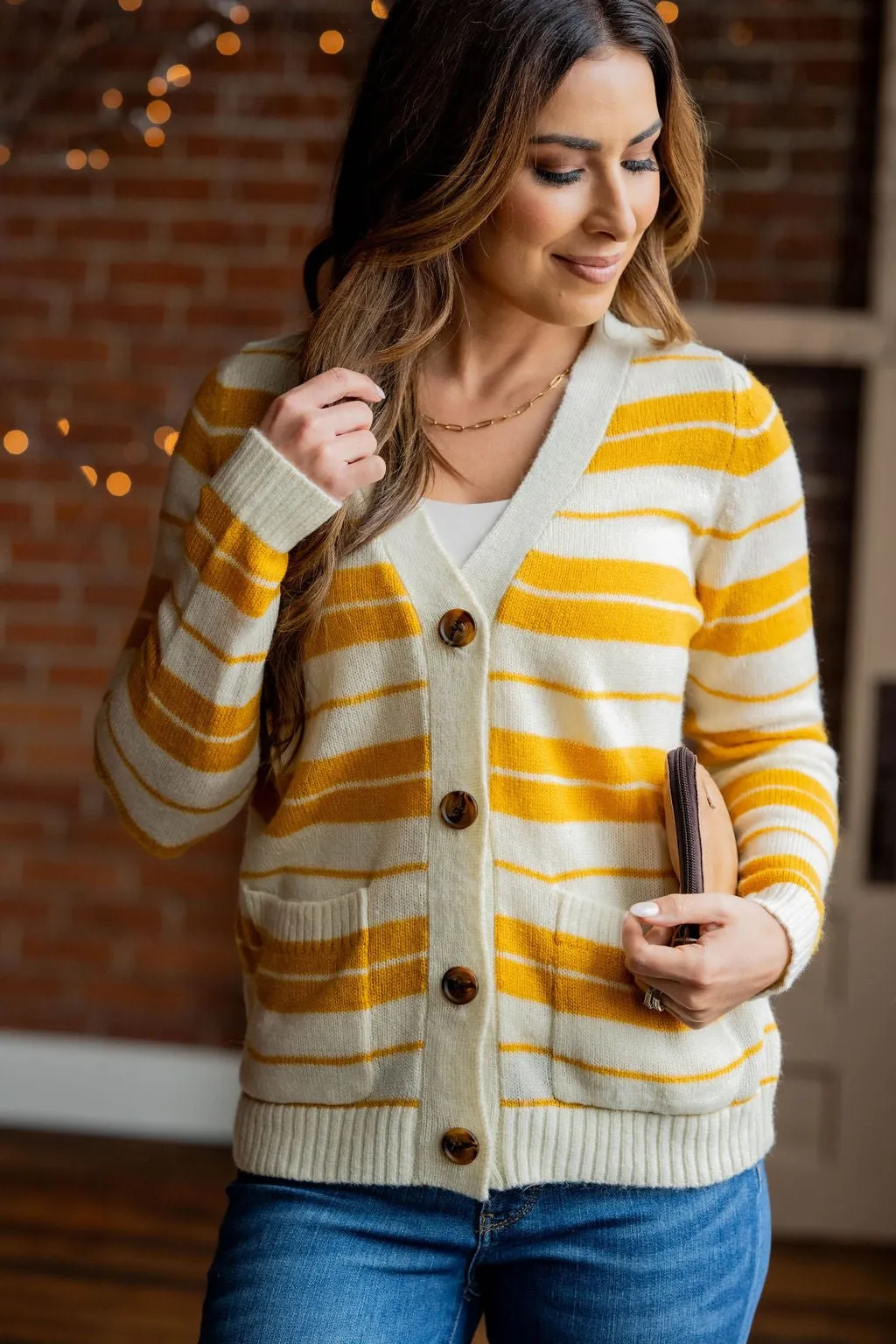 Mixed Stripes Button Up Cardigan