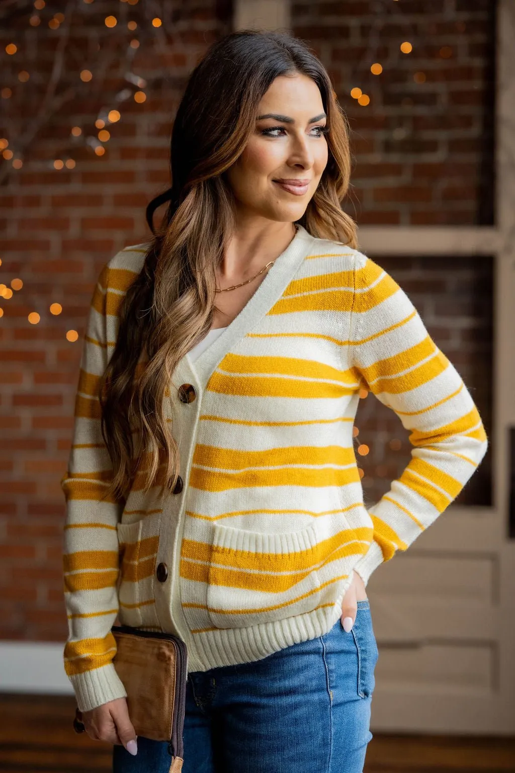 Mixed Stripes Button Up Cardigan