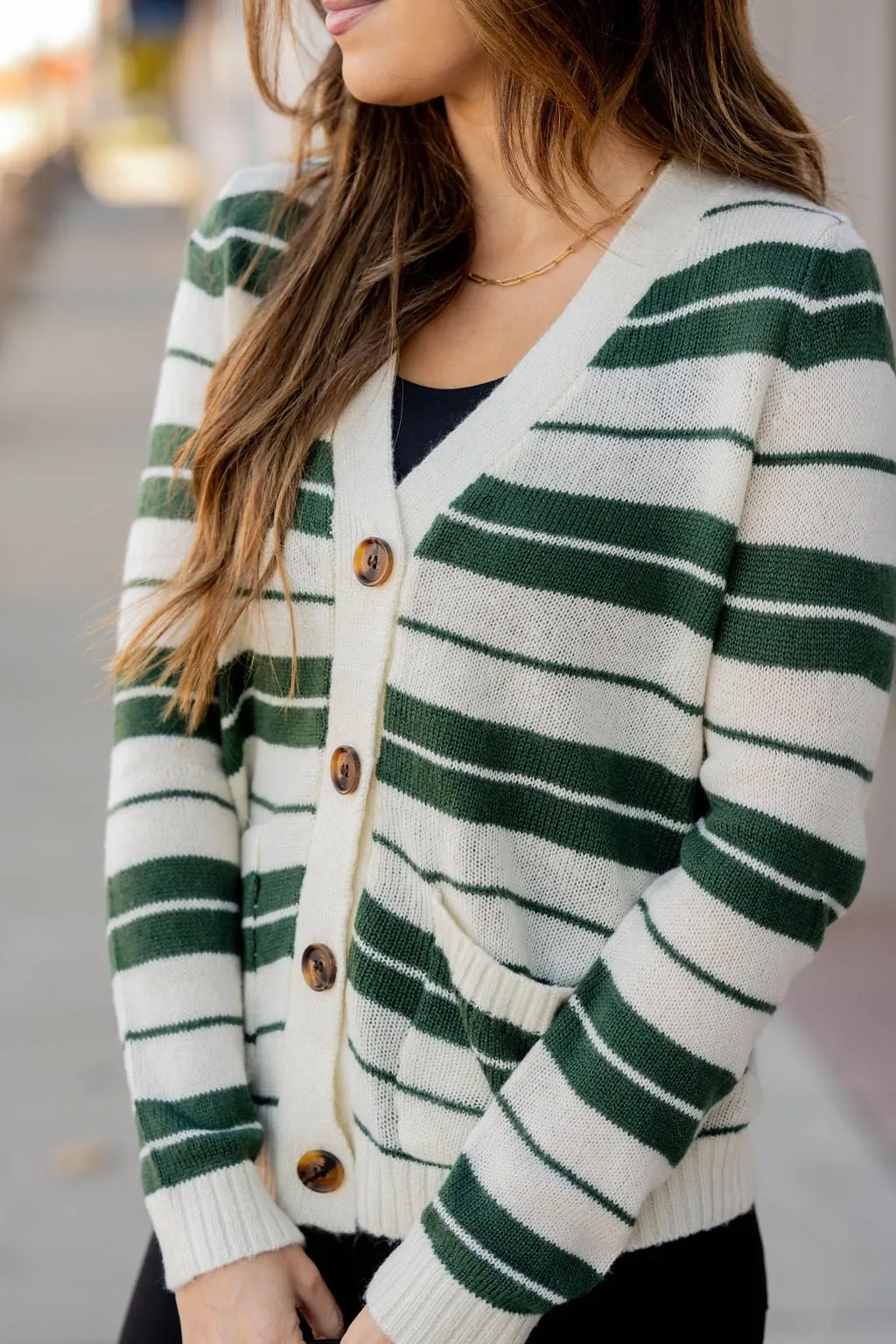 Mixed Stripes Button Up Cardigan