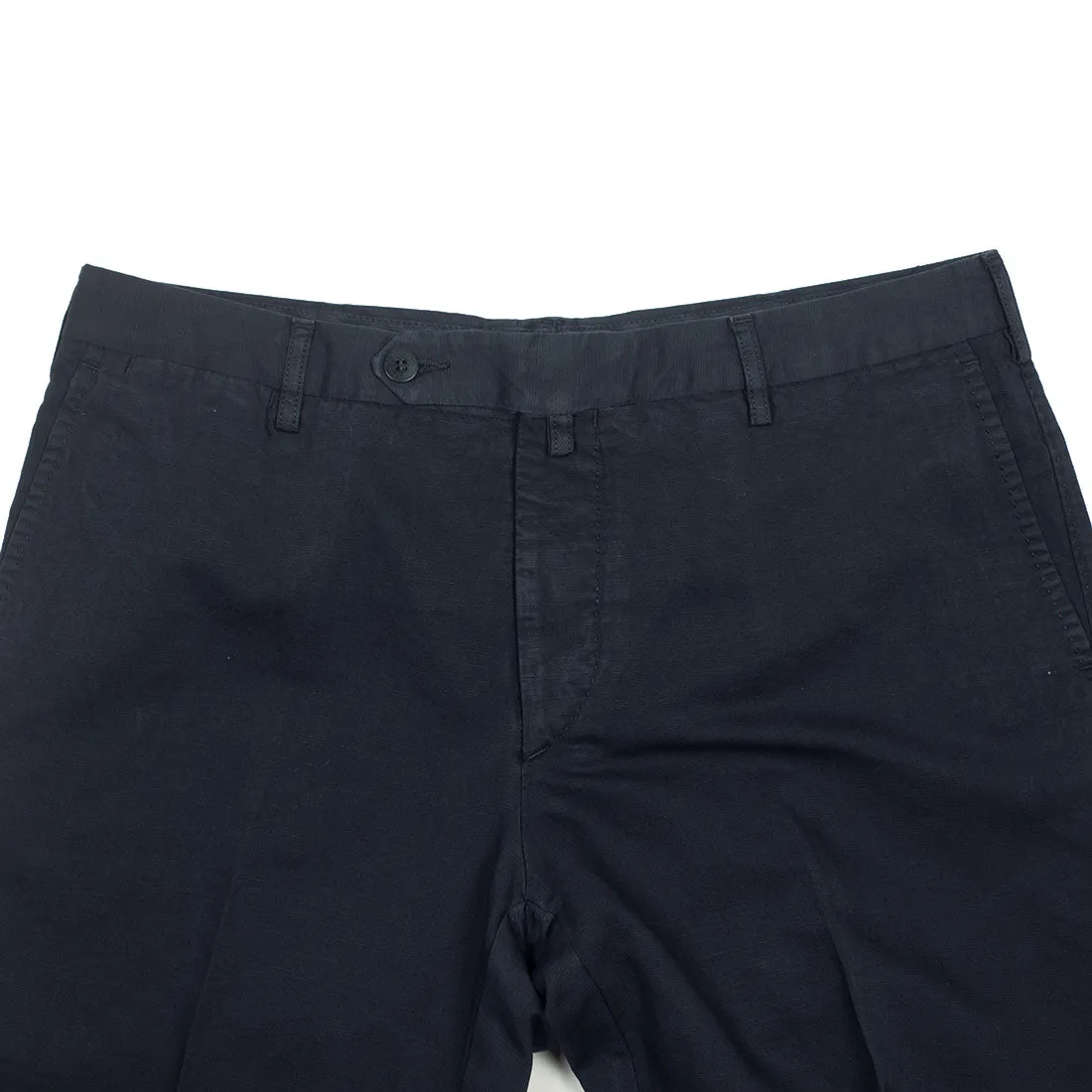 Navy medium-weight cotton/linen trousers (restock)