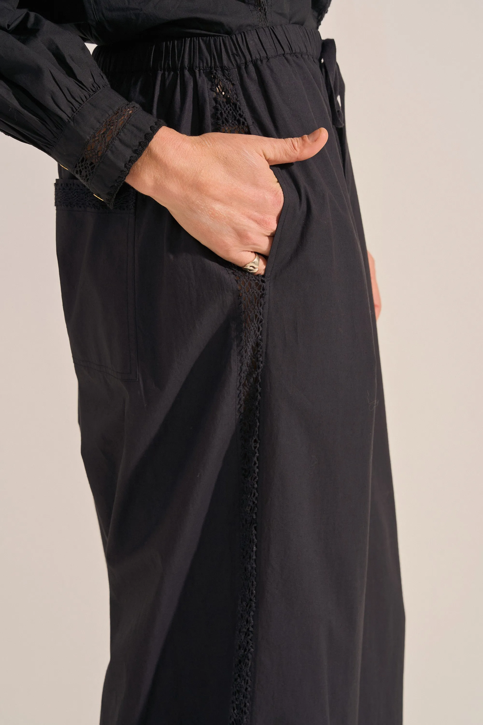 Pelias Black Crochet Poplin Pants