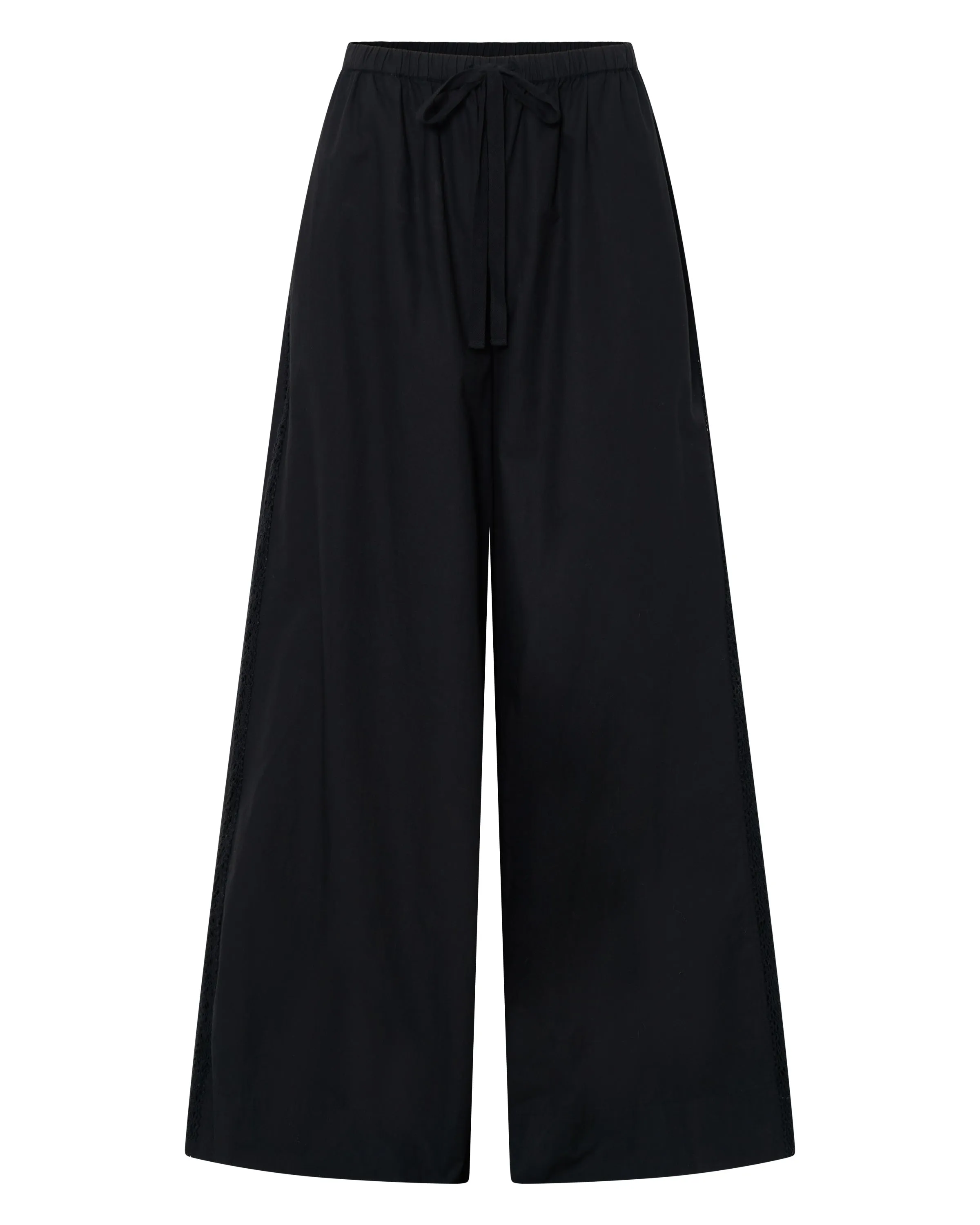 Pelias Black Crochet Poplin Pants