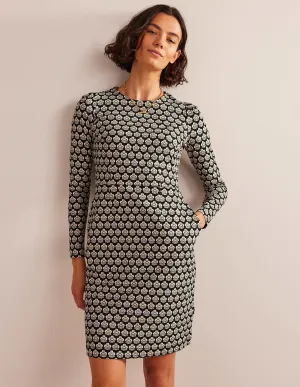 Penelope Jersey Dress-Black, Carnation Stamp