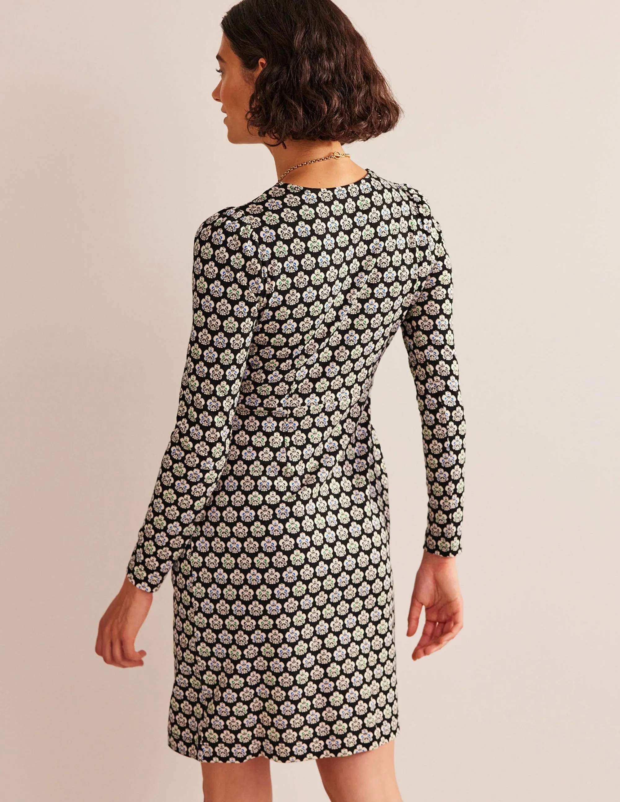 Penelope Jersey Dress-Black, Carnation Stamp