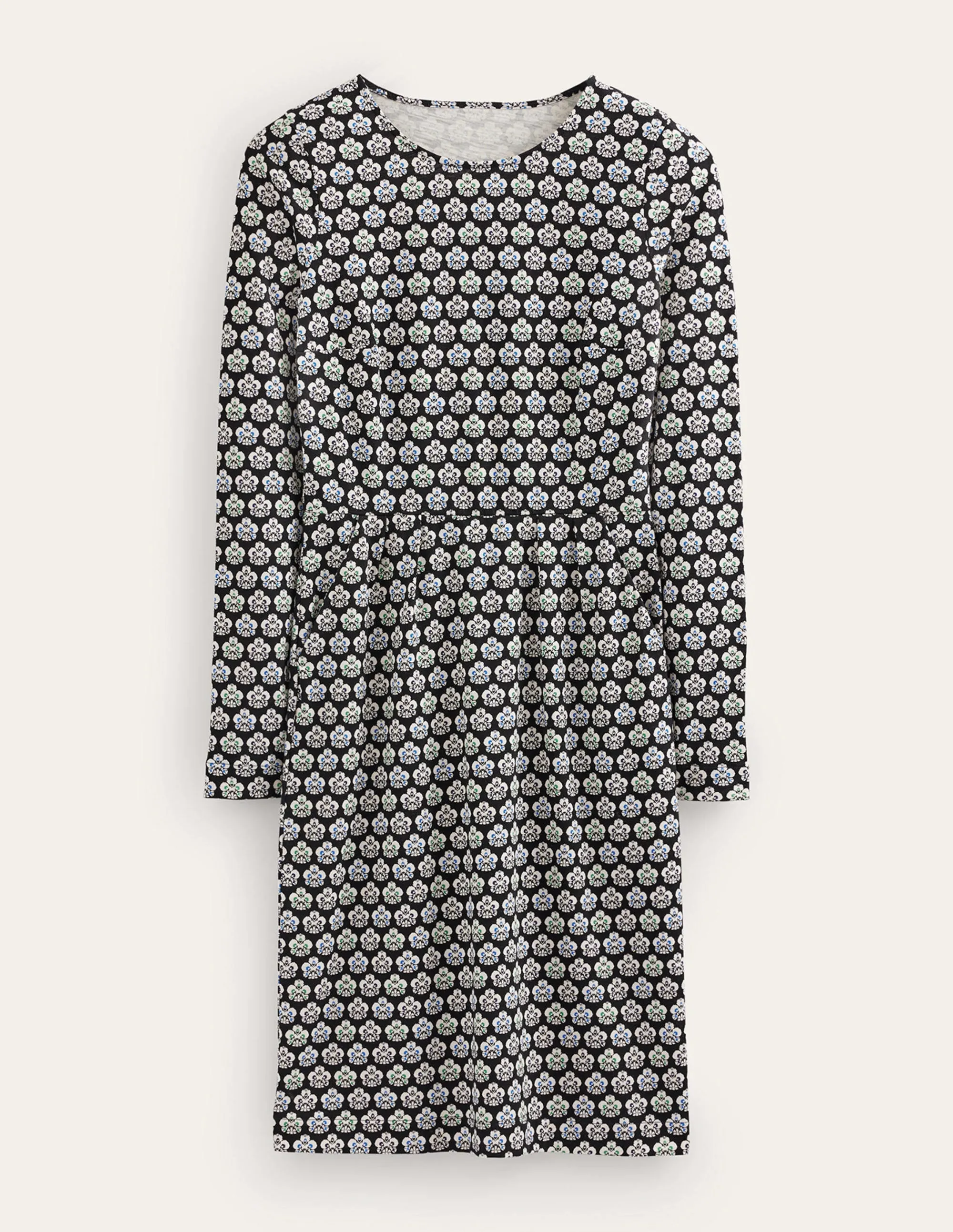 Penelope Jersey Dress-Black, Carnation Stamp