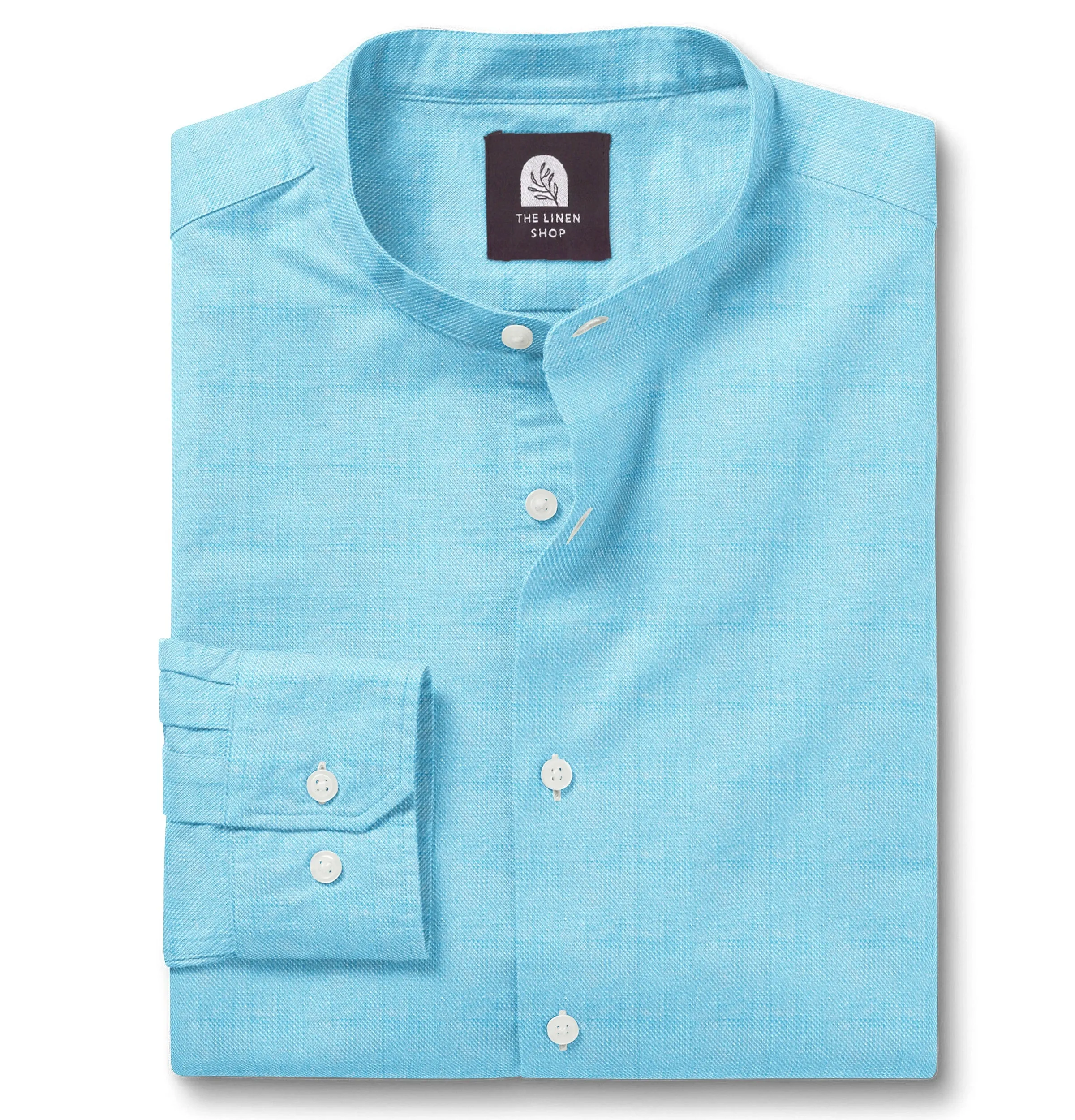 Pure Linen - Band Collar - Aqua