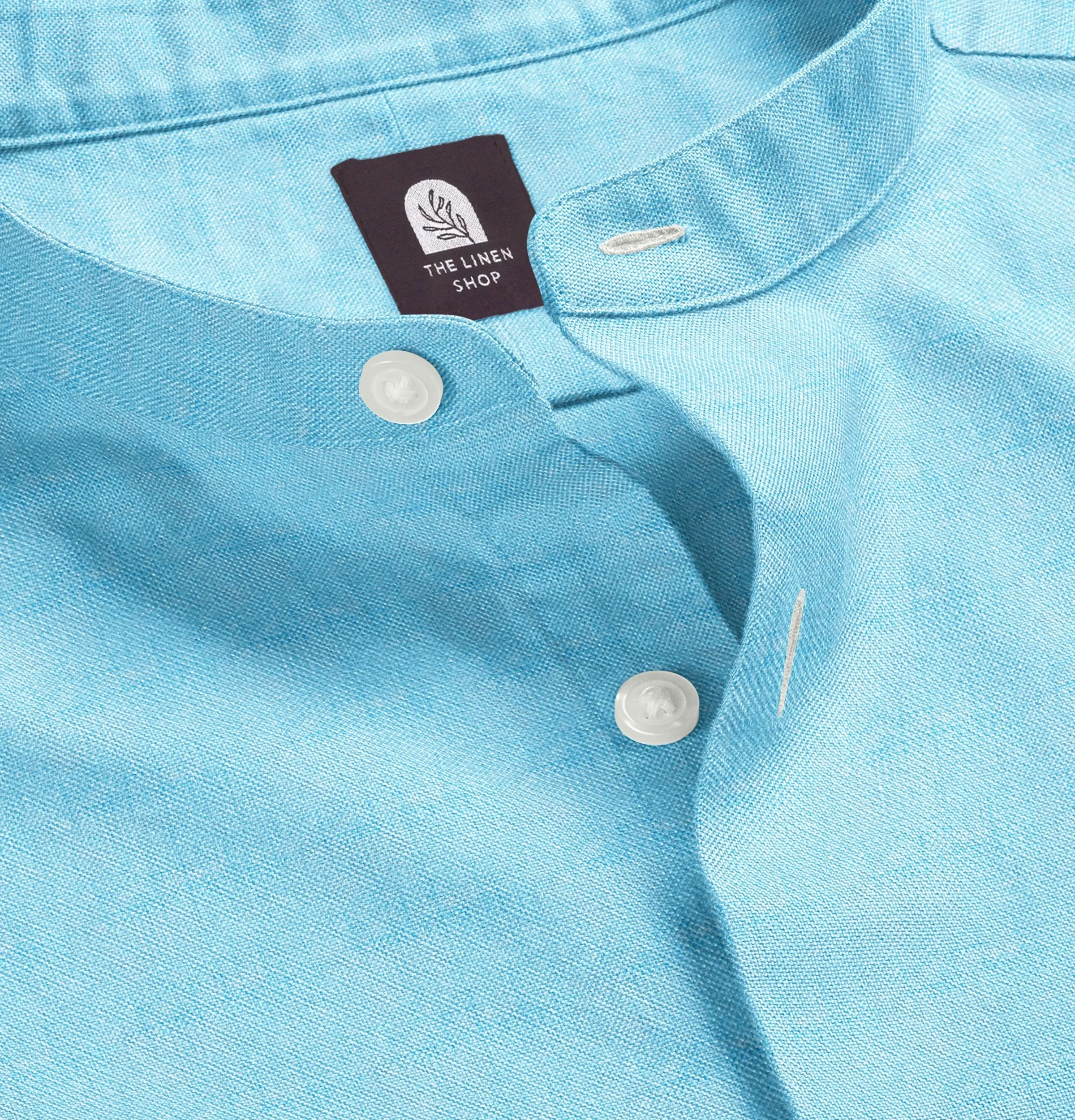 Pure Linen - Band Collar - Aqua