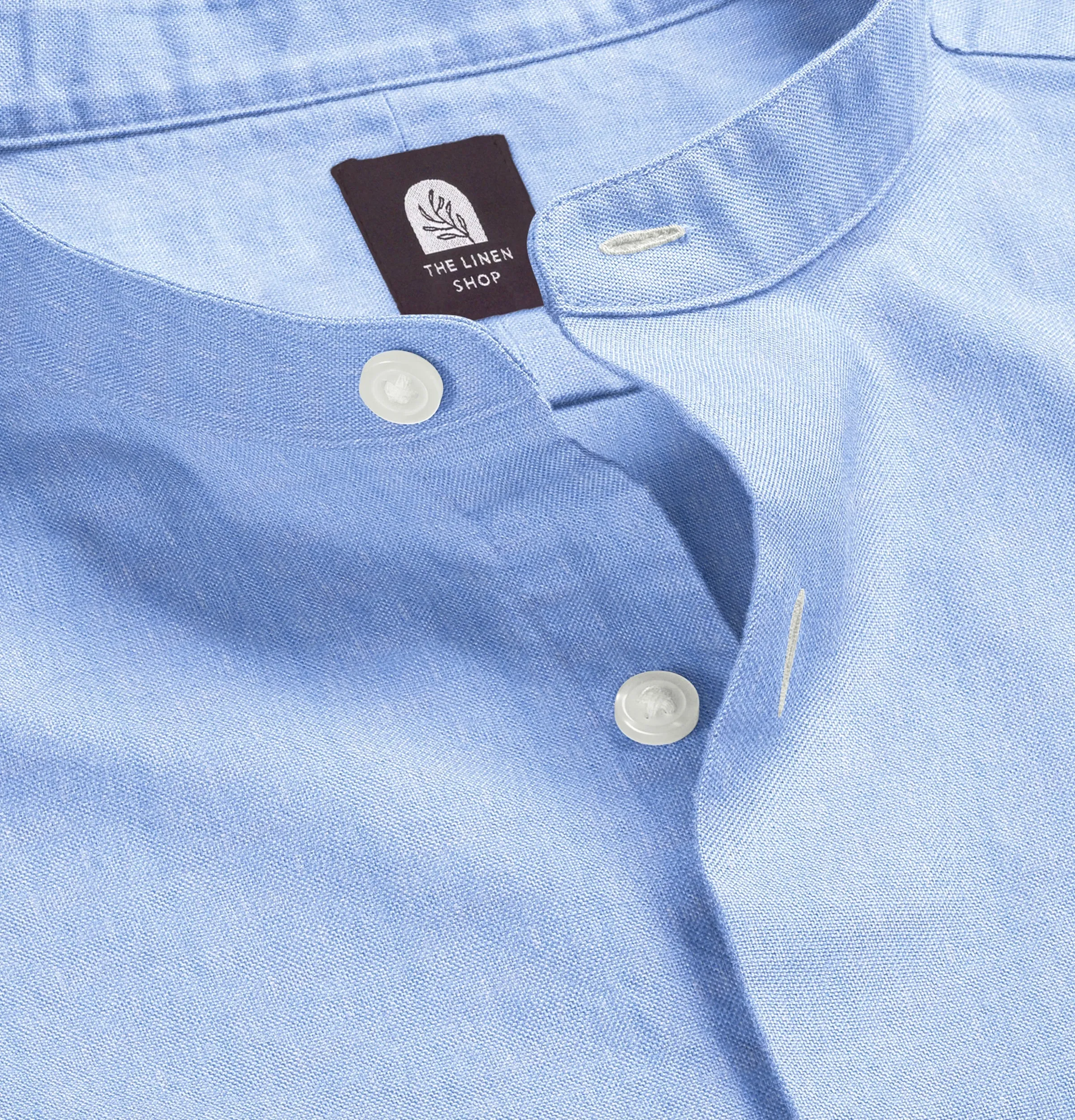 Pure Linen - Band Collar - Sky Blue