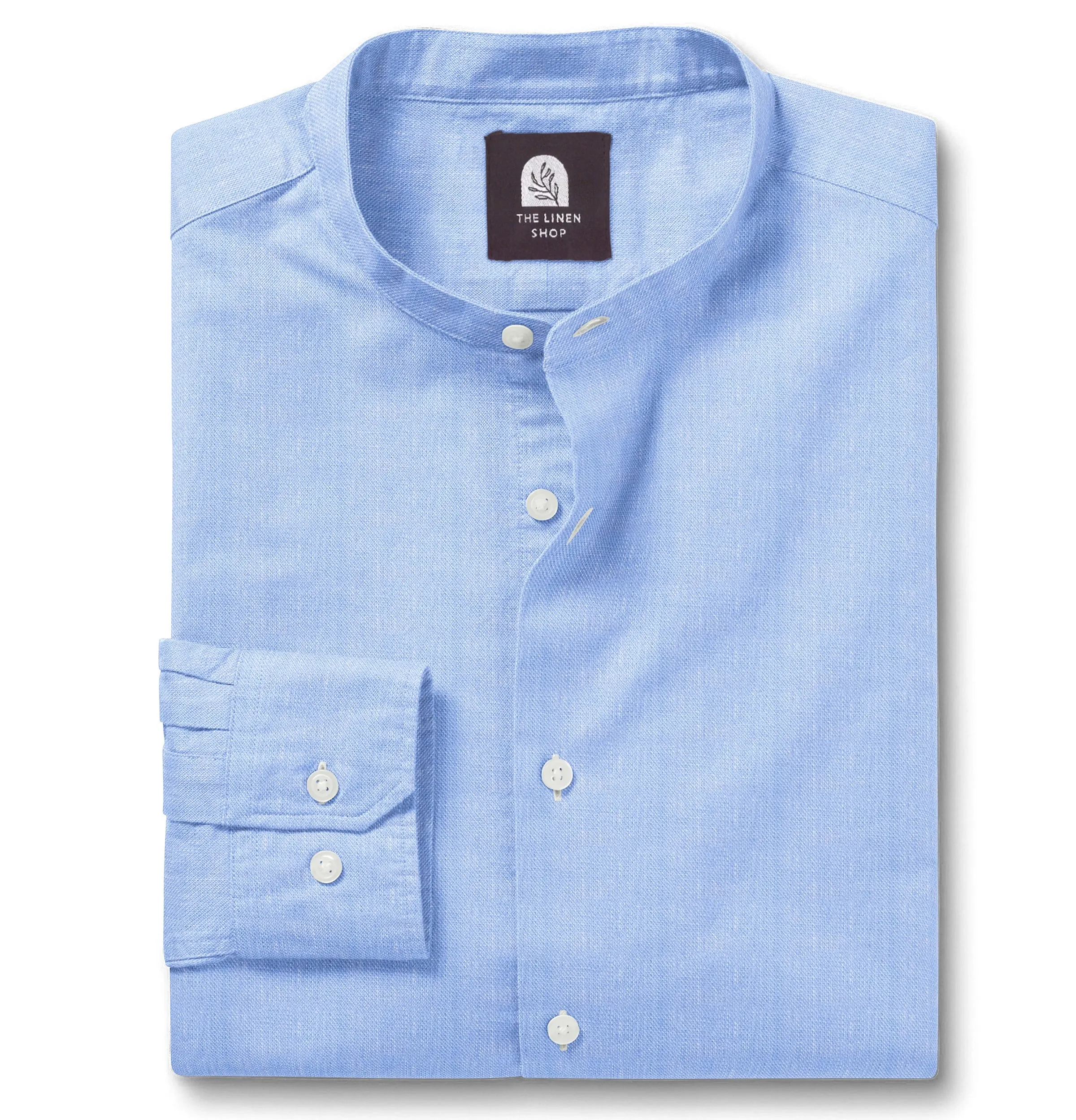 Pure Linen - Band Collar - Sky Blue