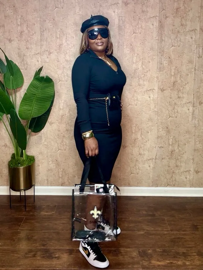 QUARTER ZIP MIDI DRESS (Black)