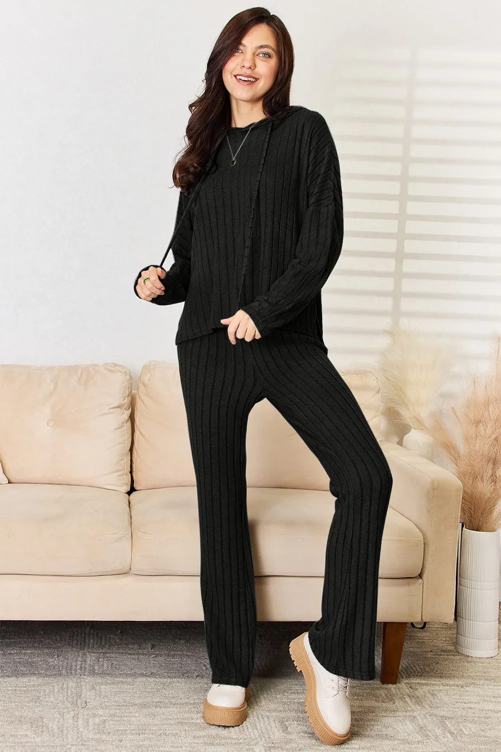 Ribbed Hoodie & Pants Set
