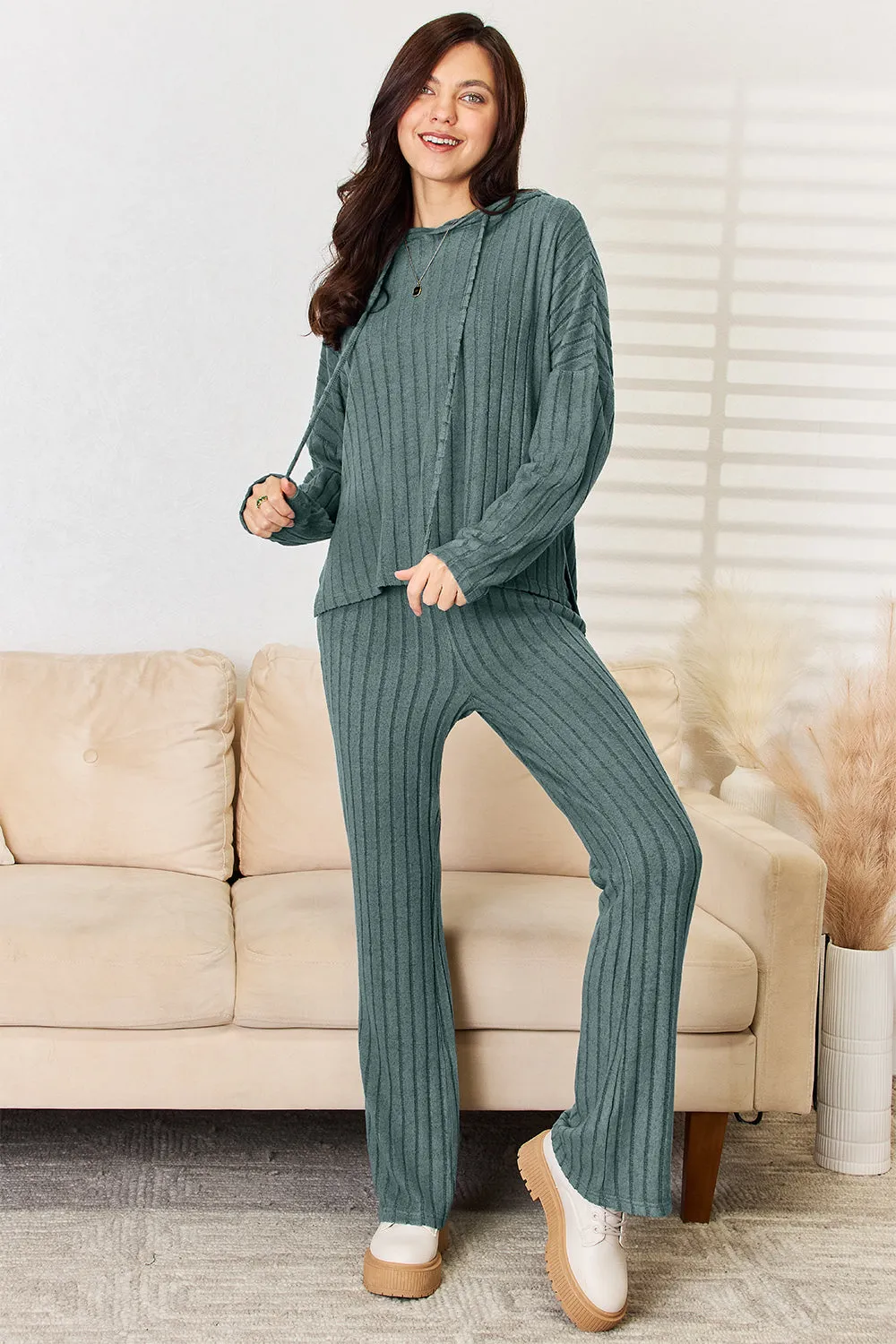 Ribbed Hoodie & Pants Set