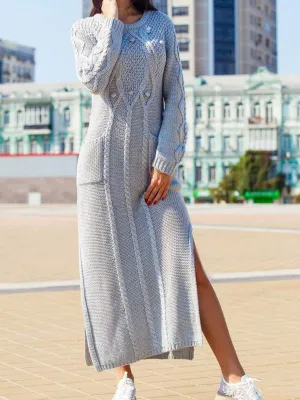 Round Neck Simple Solid Color Casual Dress