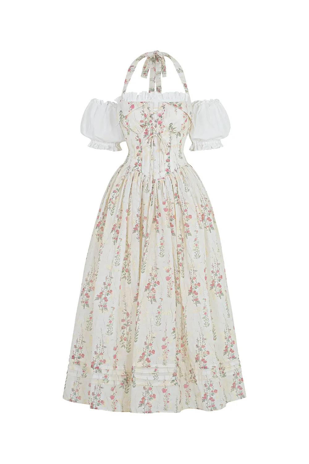 Secret Garden A-line Corset Waist Silk Midi Dress
