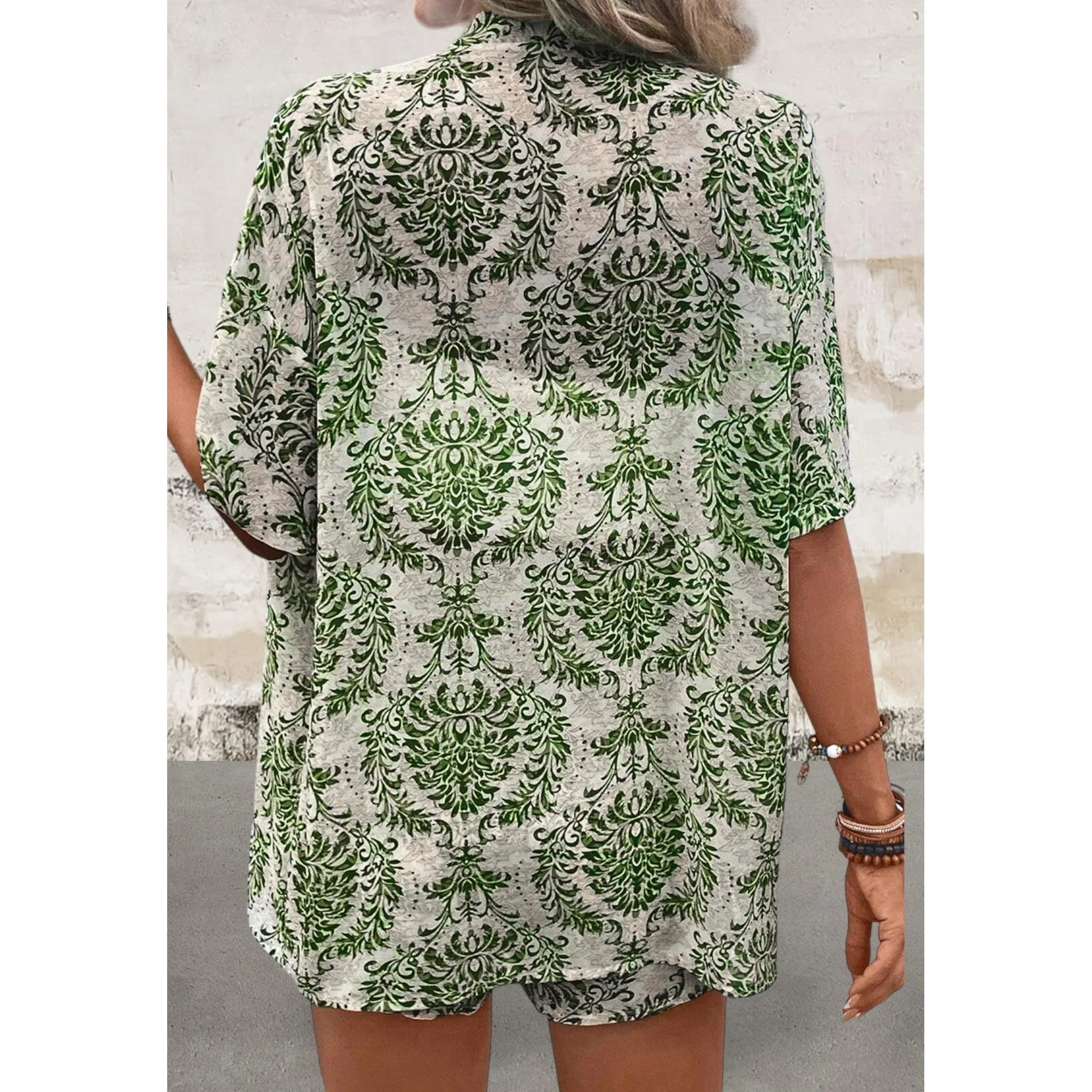 Short Sleeve Floral Print Open Top and Shorts Set