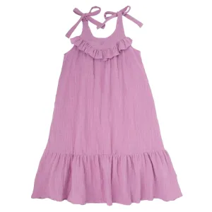 SOLID RUFFLE NECK LINEN MAXI DRESS