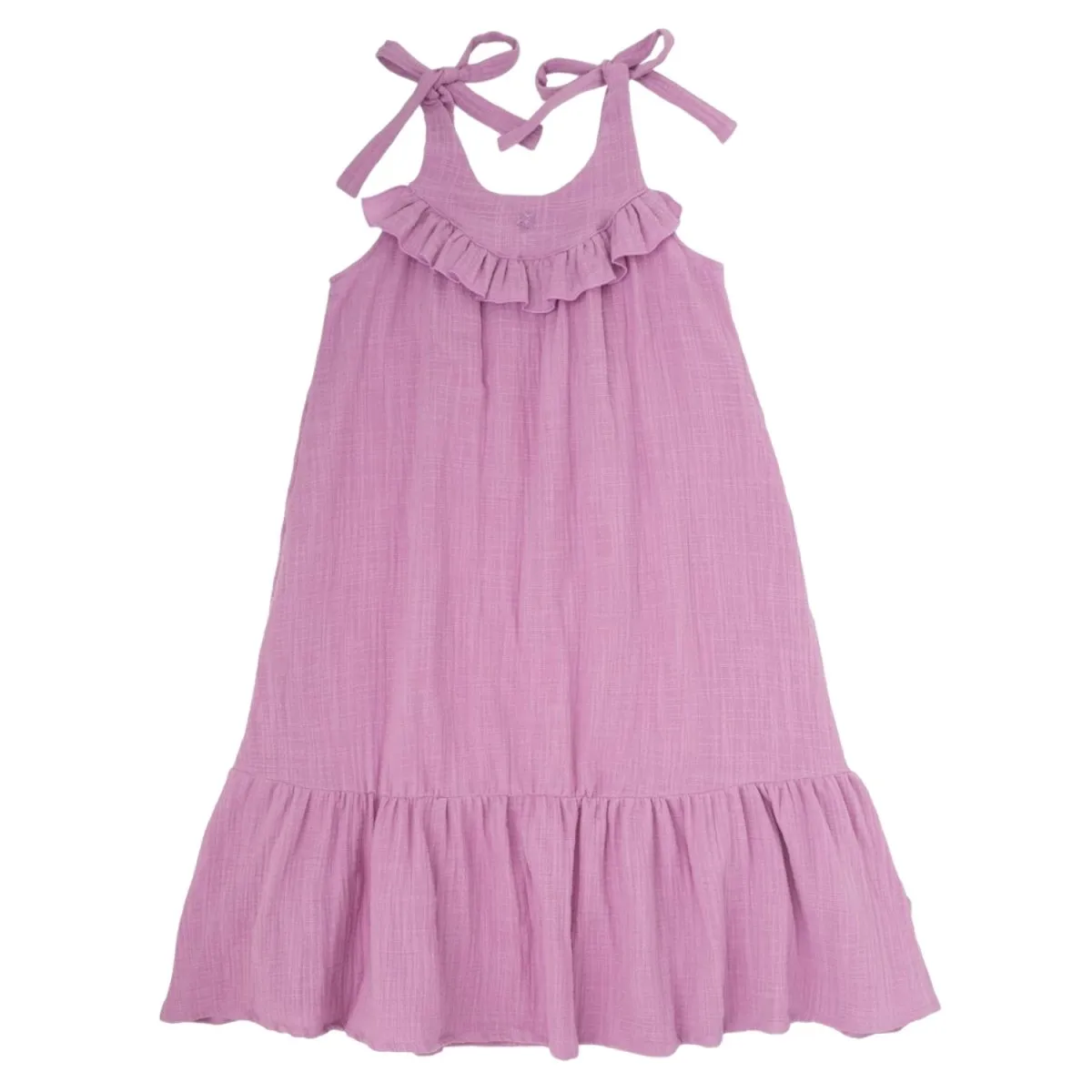 SOLID RUFFLE NECK LINEN MAXI DRESS