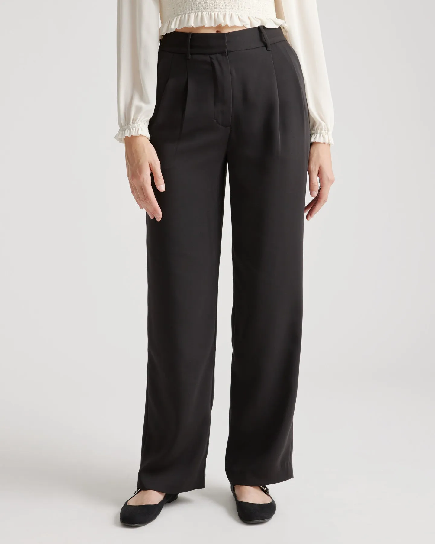 Stretch Crepe Pleated Wide Leg Pants - OLD