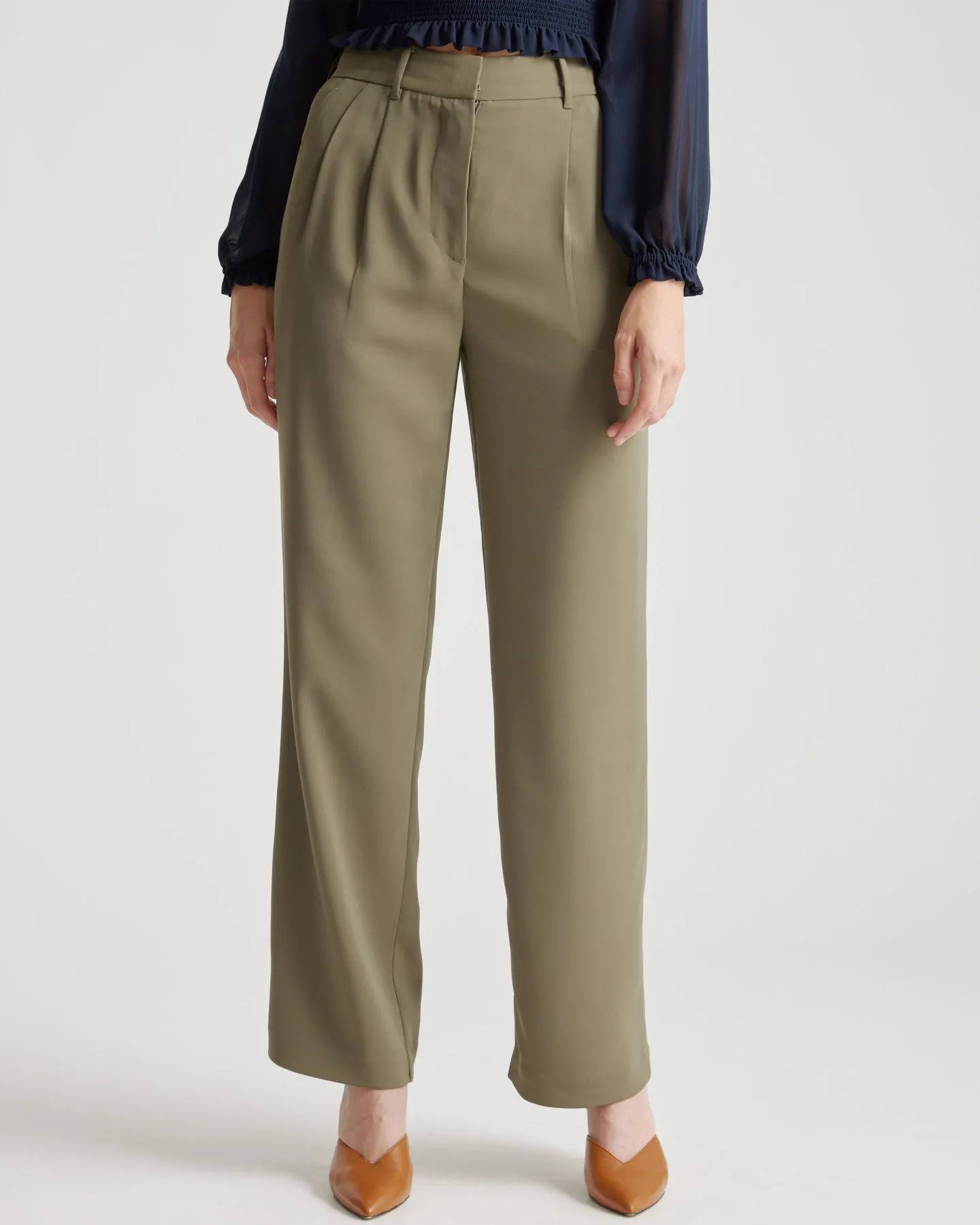 Stretch Crepe Pleated Wide Leg Pants - OLD