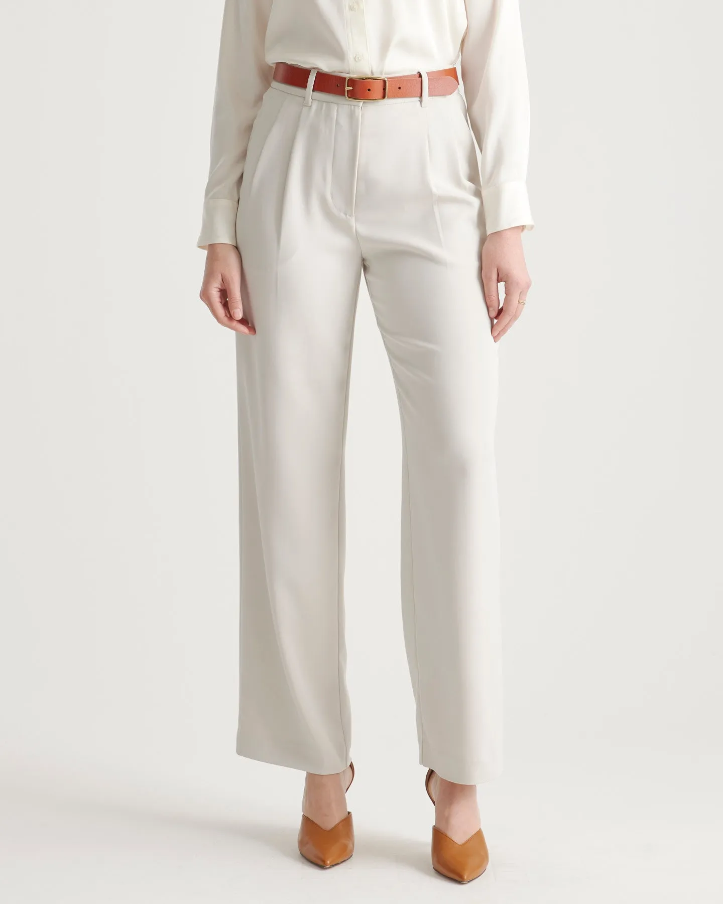 Stretch Crepe Pleated Wide Leg Pants - OLD