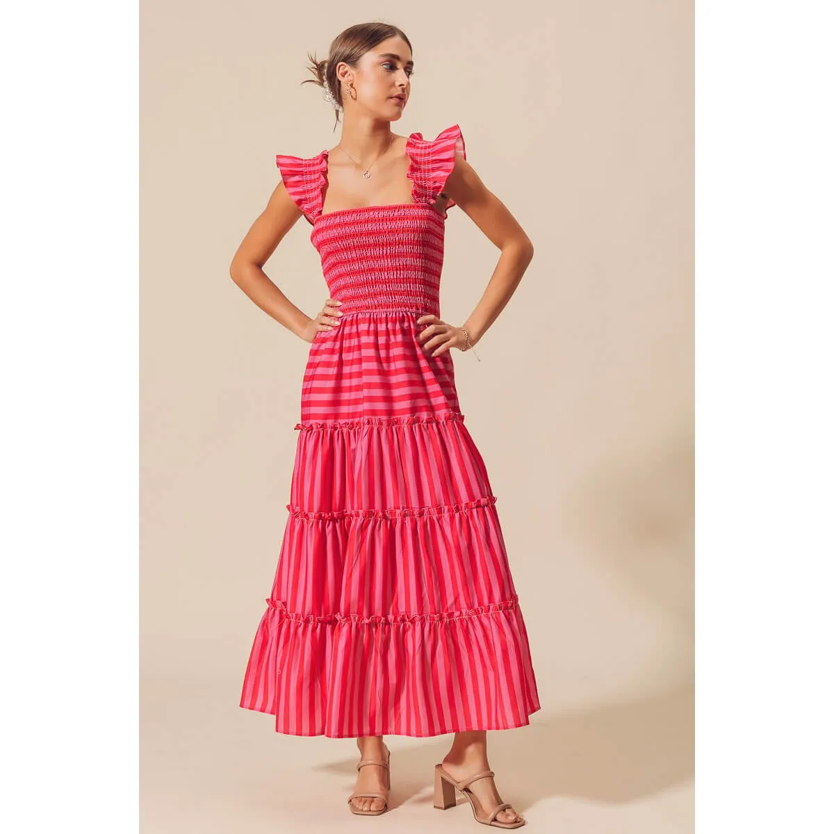 Striped Ruffle Maxi Dress