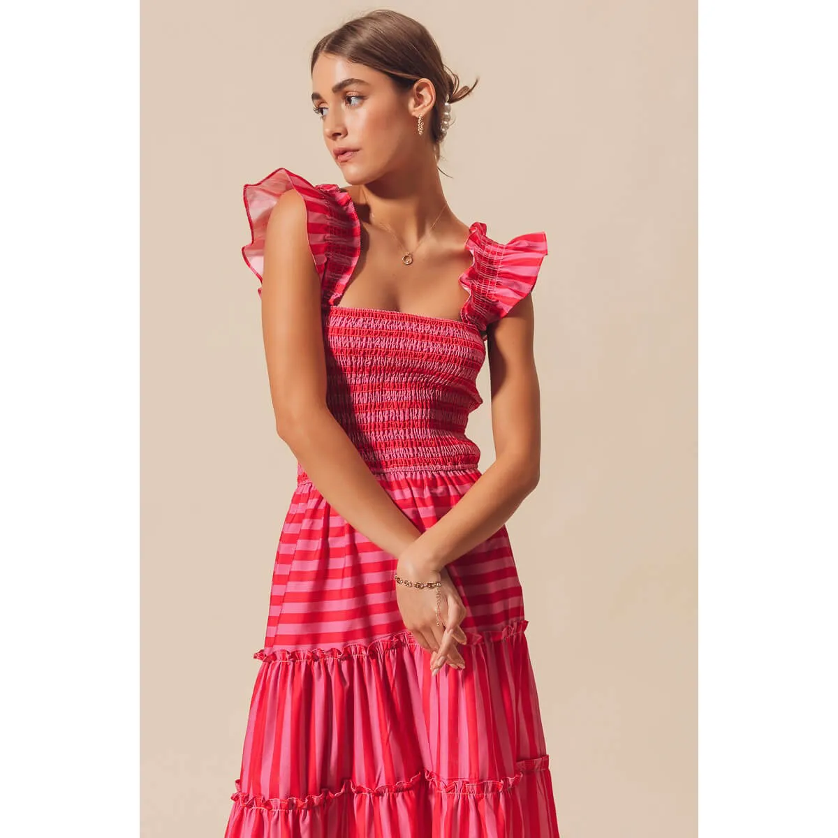 Striped Ruffle Maxi Dress