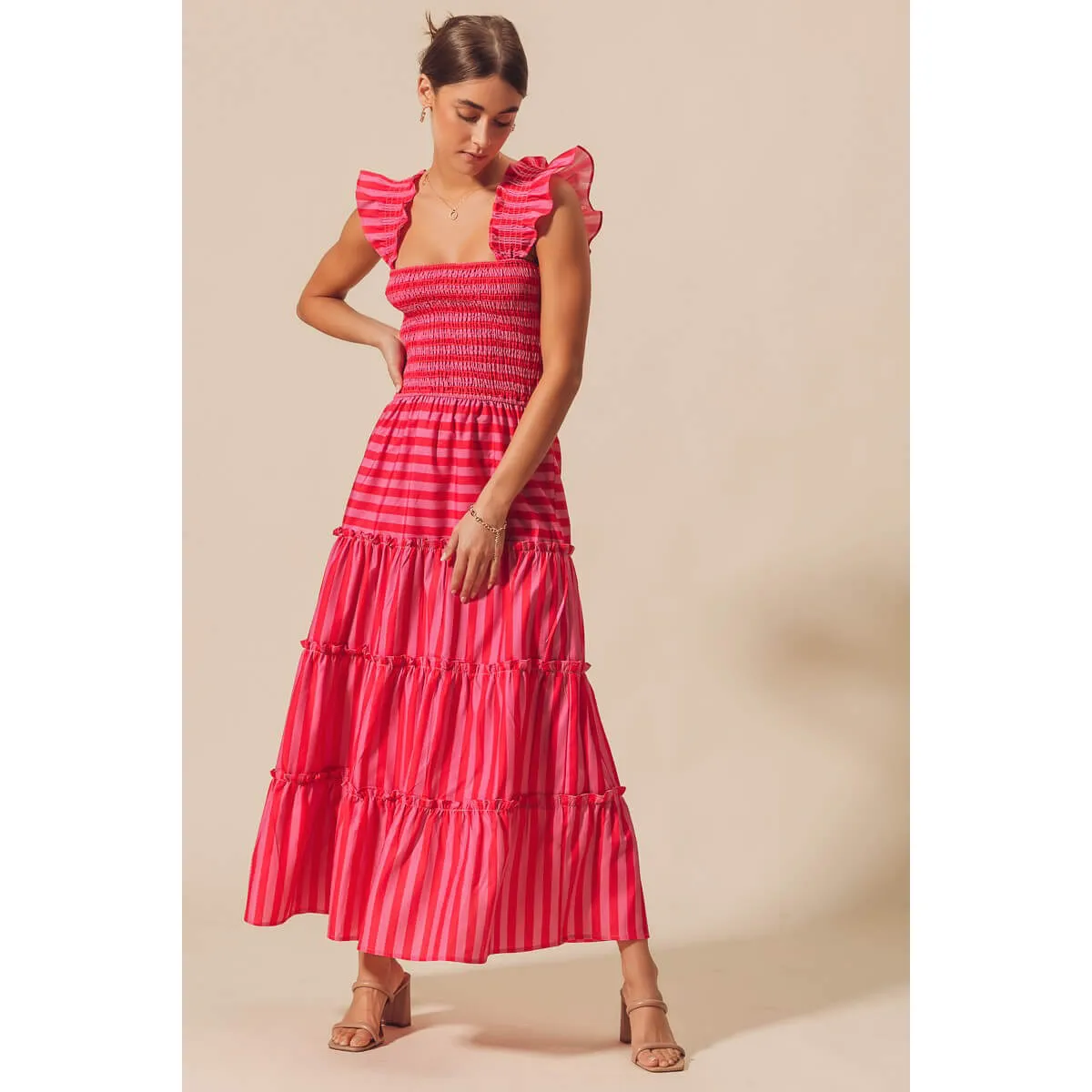 Striped Ruffle Maxi Dress