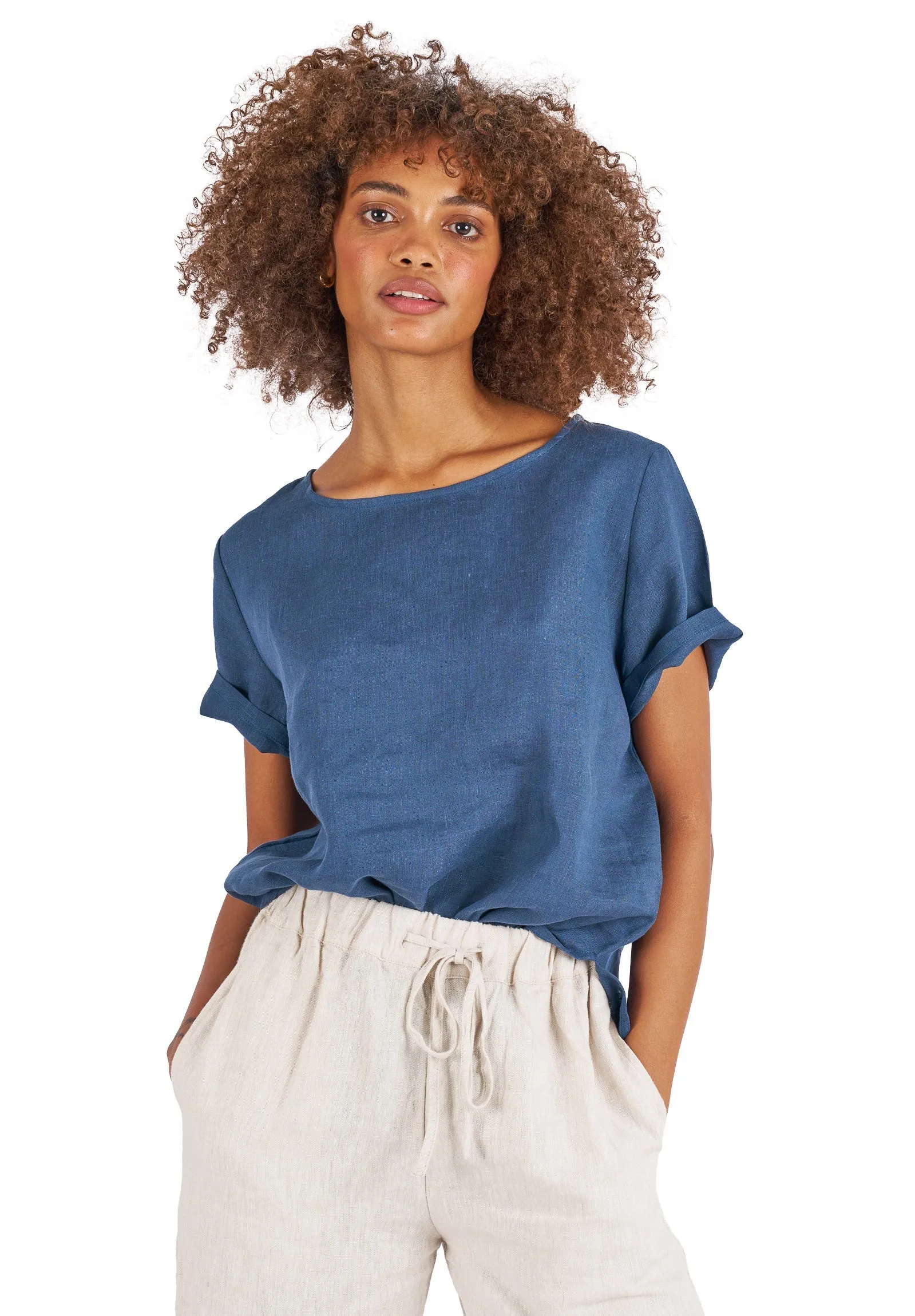Teena-Linen Blue Sand Washed T-Shirt