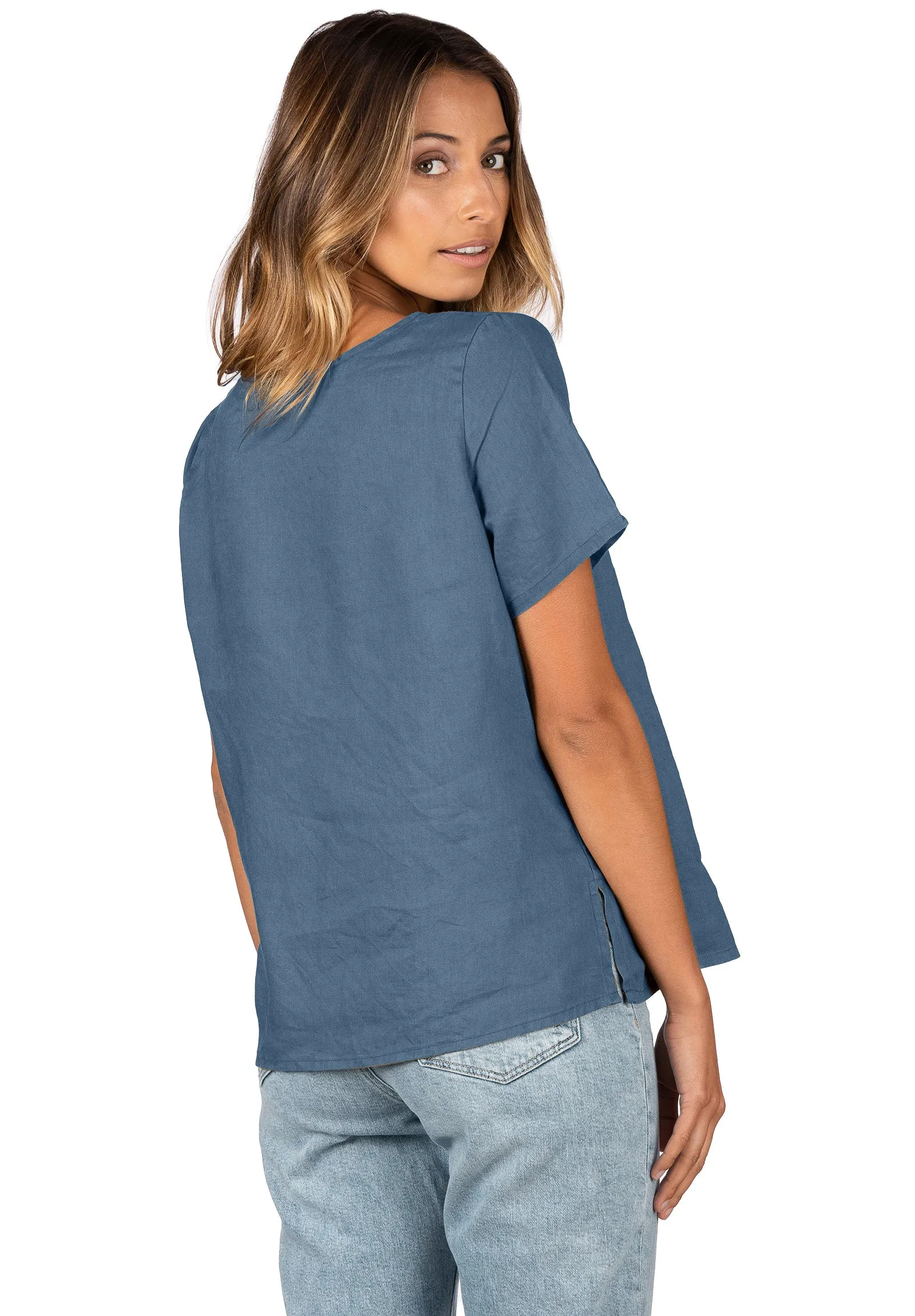 Teena-Linen Blue Sand Washed T-Shirt