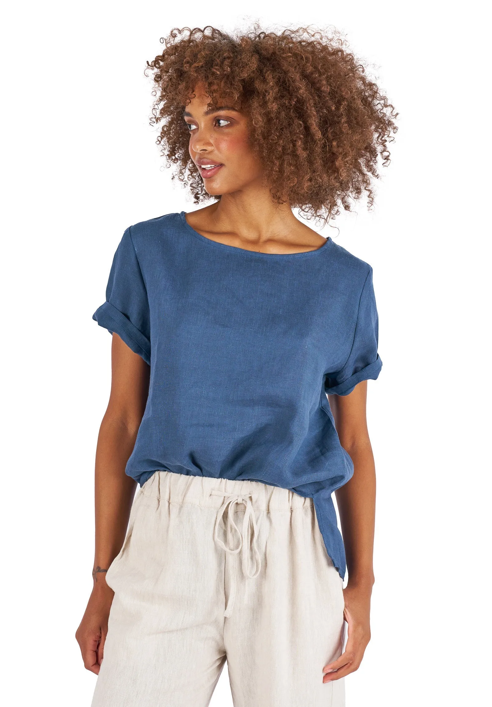 Teena-Linen Blue Sand Washed T-Shirt