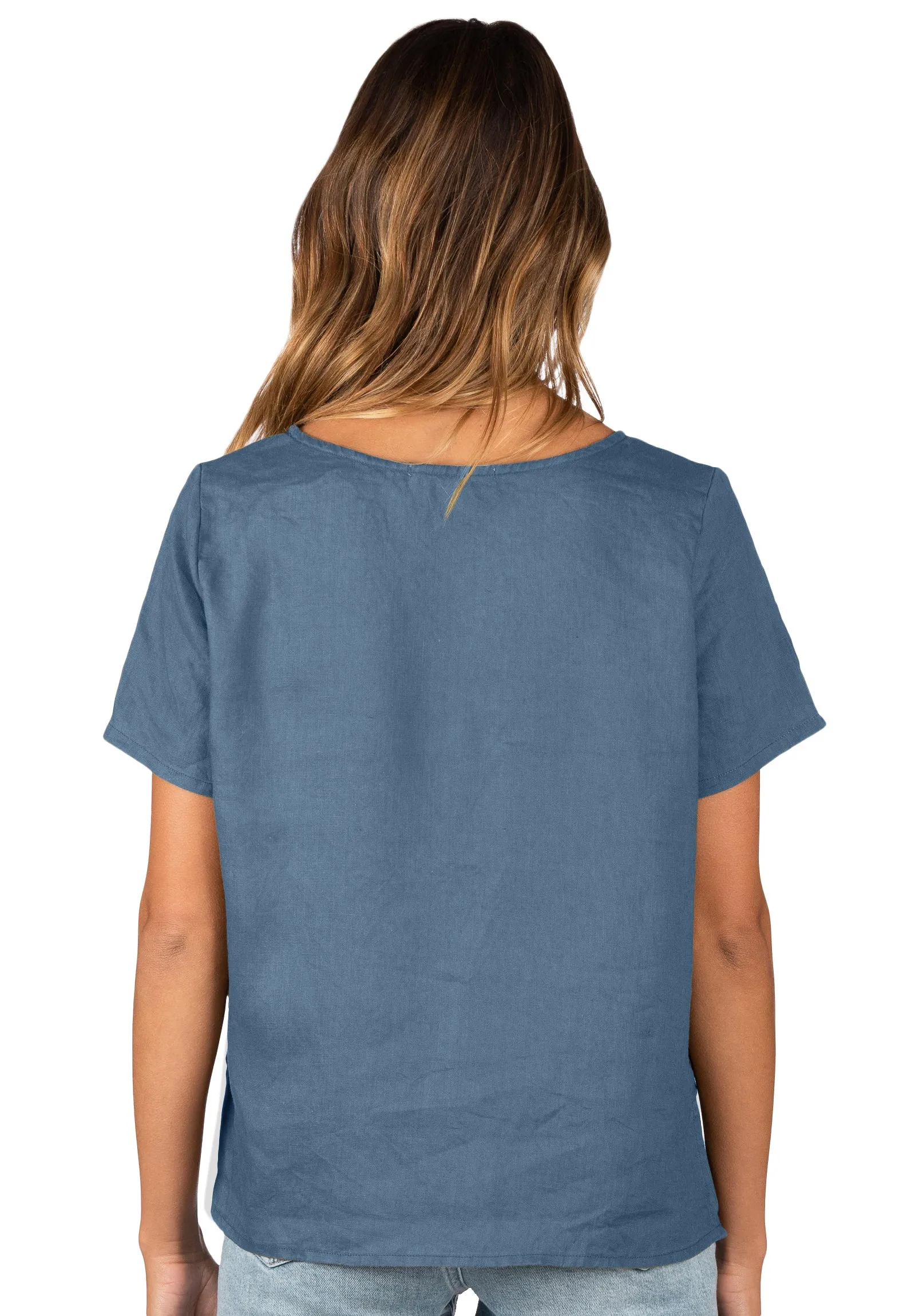 Teena-Linen Blue Sand Washed T-Shirt