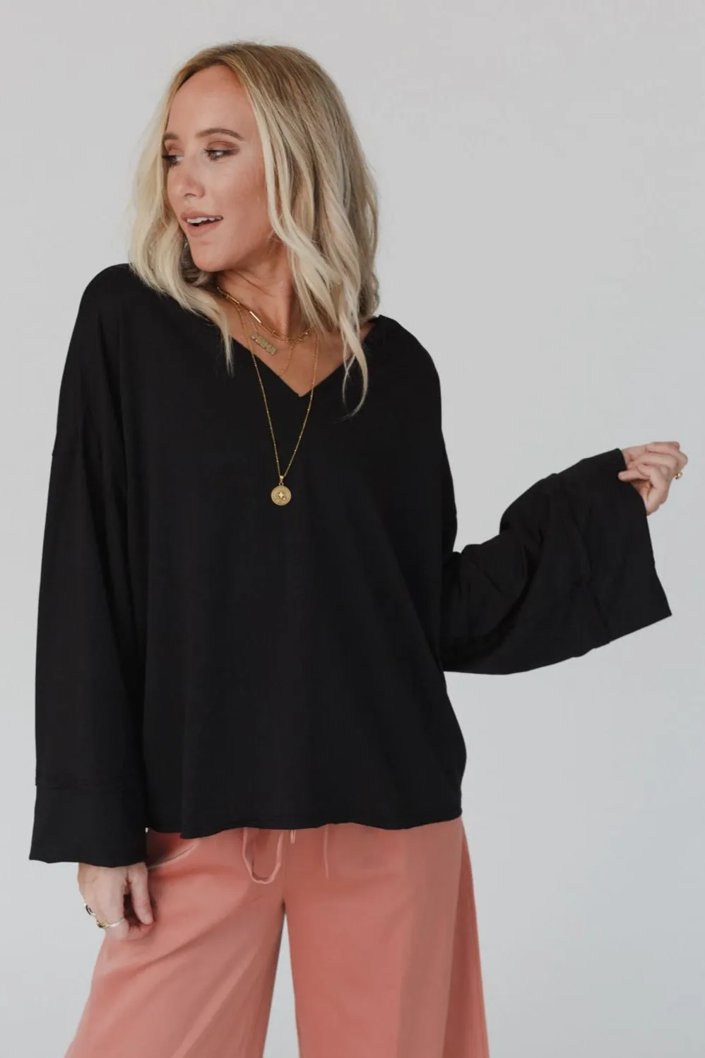 The Nest Love It V Neckline Sweater Top - Black