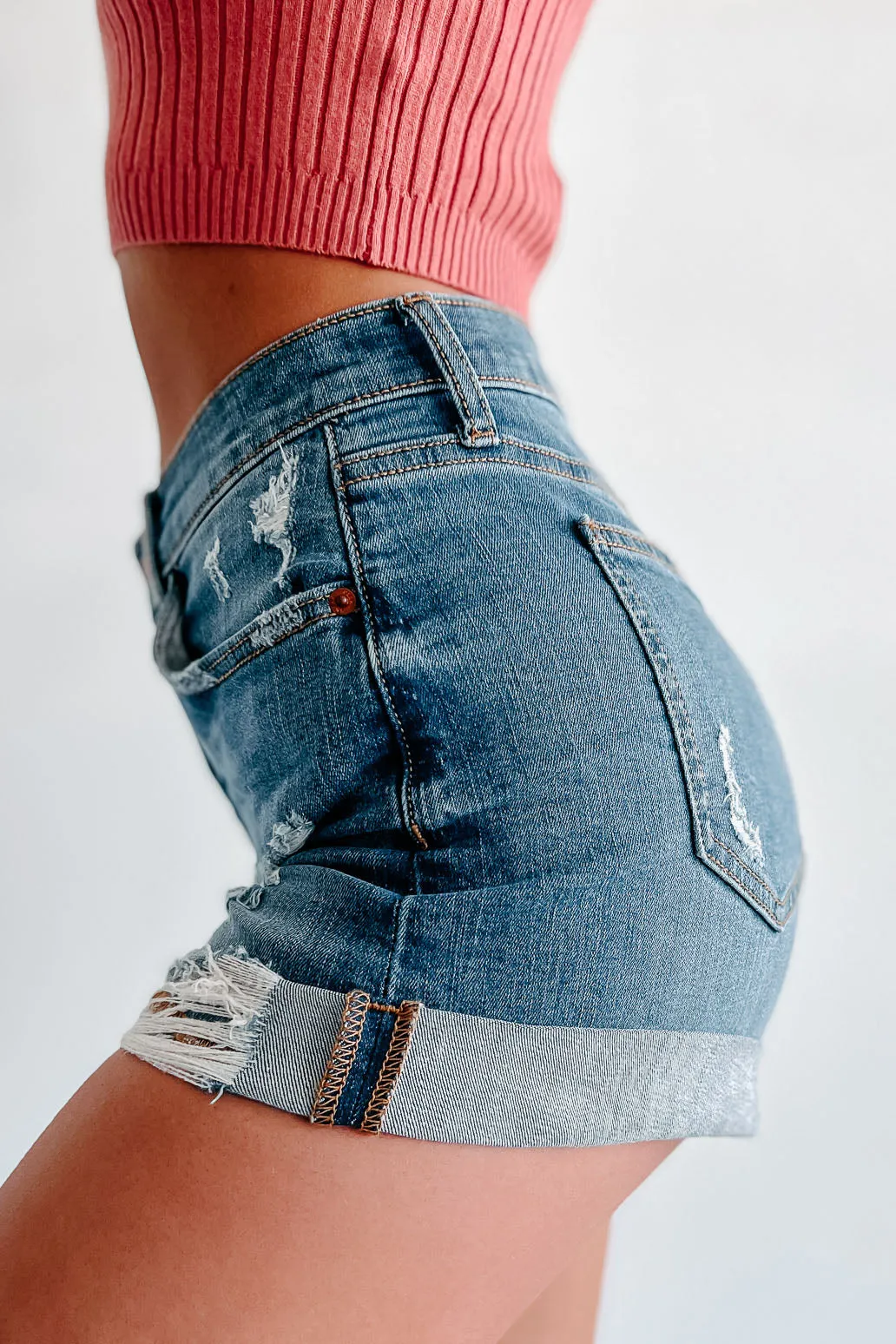 Vann Mid-Rise Sneak Peek Distressed Cuffed Denim Shorts (Medium)