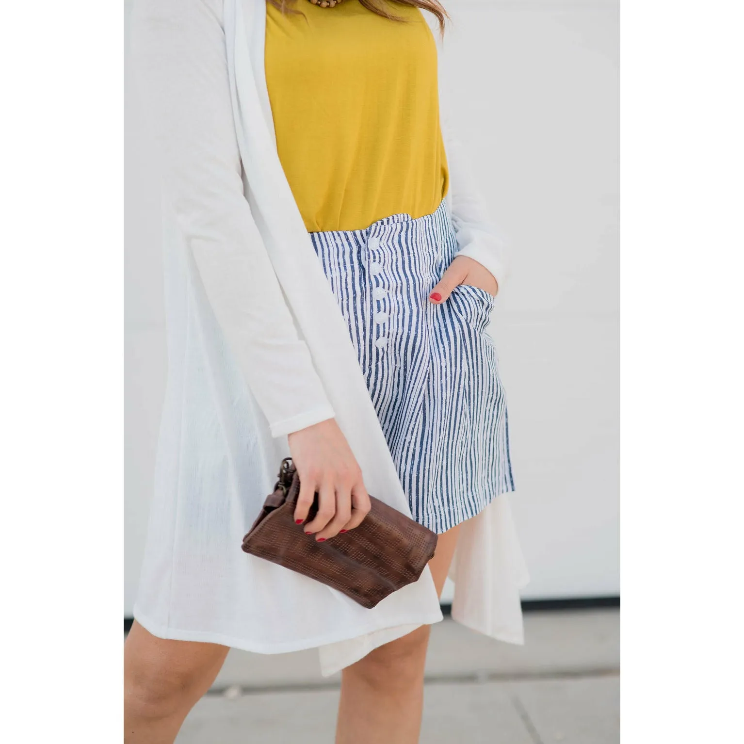 Vertical Button High Waisted Shorts - Navy