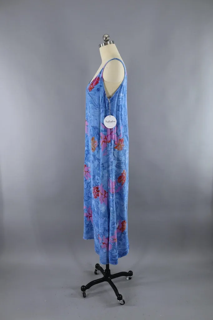 Vintage 1980s Blue Batik Gauze Sundress