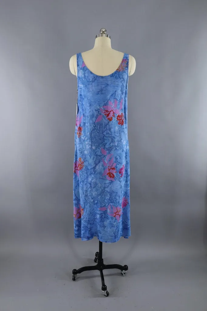 Vintage 1980s Blue Batik Gauze Sundress